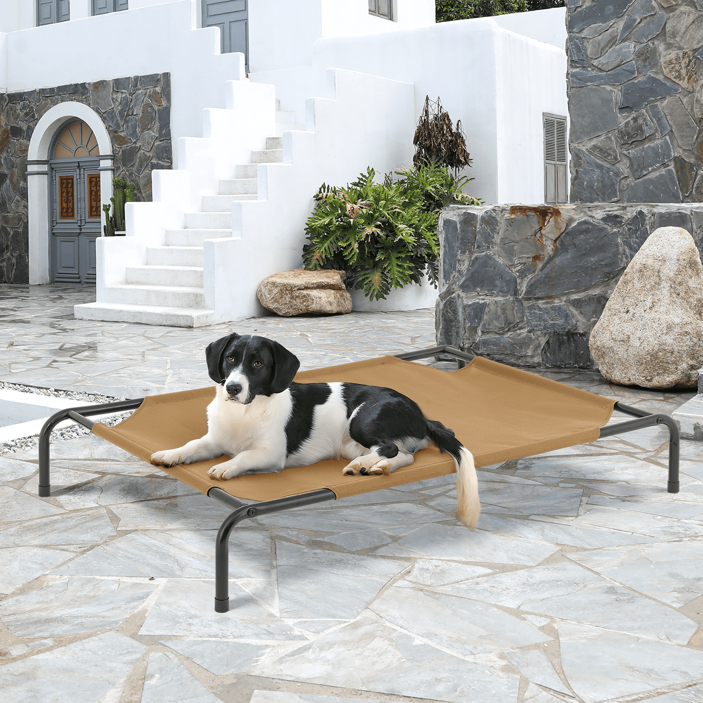 Magshion Elevated Dog Bed, Portable Indoor & Outdoor Pet Hammock Bed, Raised Dog Bed with Breathable Mesh, Light Brown, 49.5"
