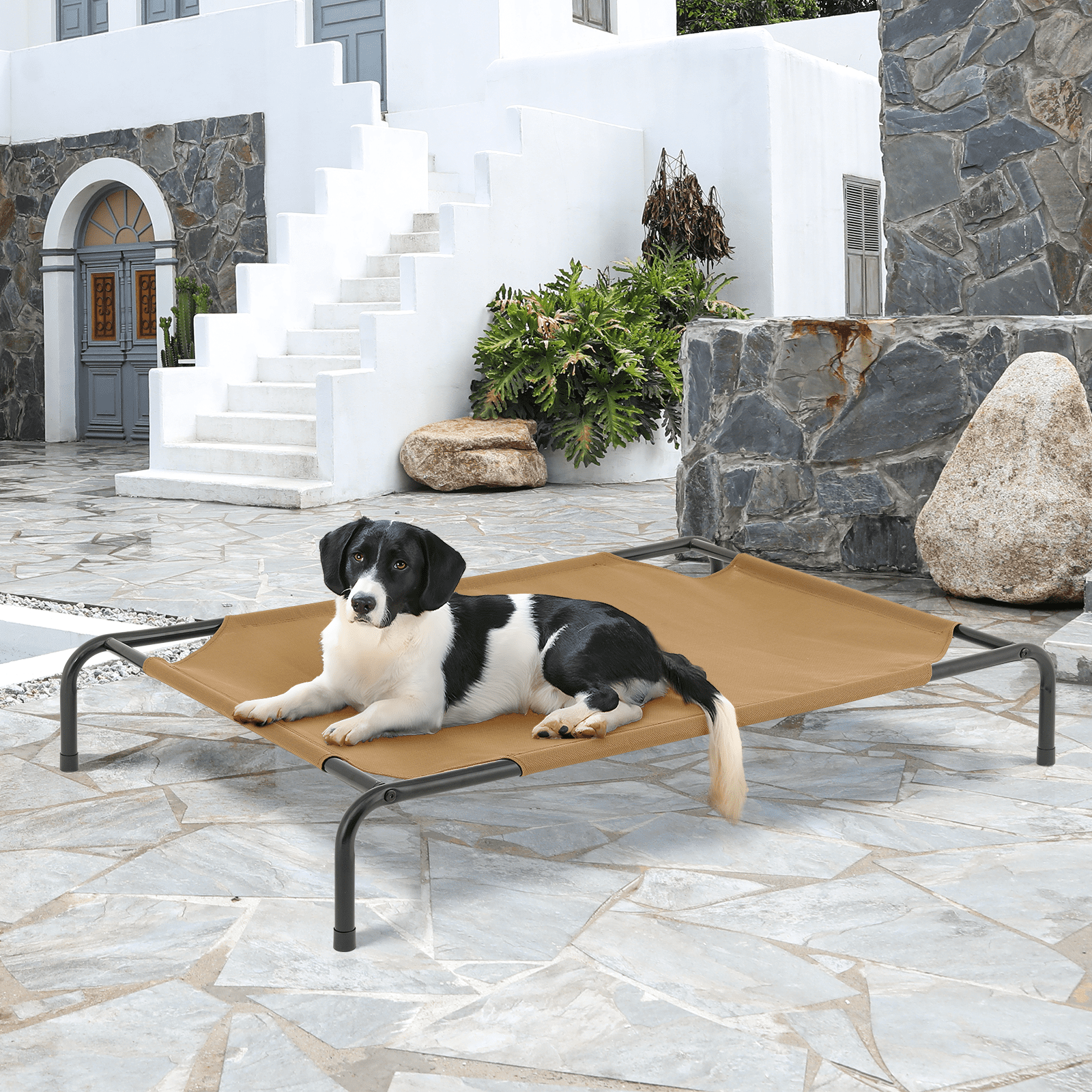 Magshion Elevated Dog Bed, Portable Indoor & Outdoor Pet Hammock Bed, Raised Dog Bed with Breathable Mesh, Light Brown, 49.5"