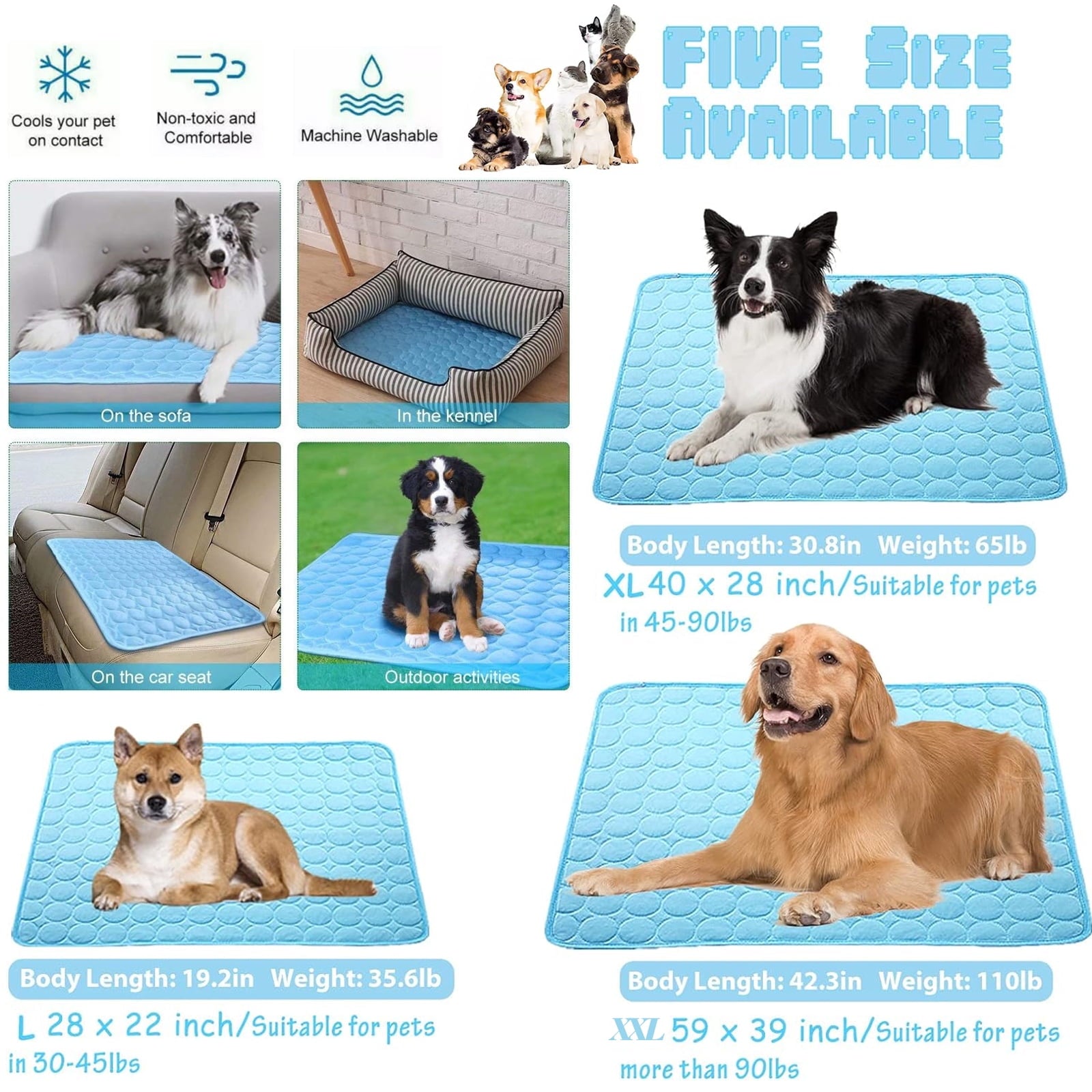 Soapow Pet Dog Cooling Mat, Foldable Self Cooling Pad, No Water or Refrigeration Required, Ice Silk Washable Sleeping Kennel Mat for Dog Cat Rabbit and Guinea Pig Cages, Large