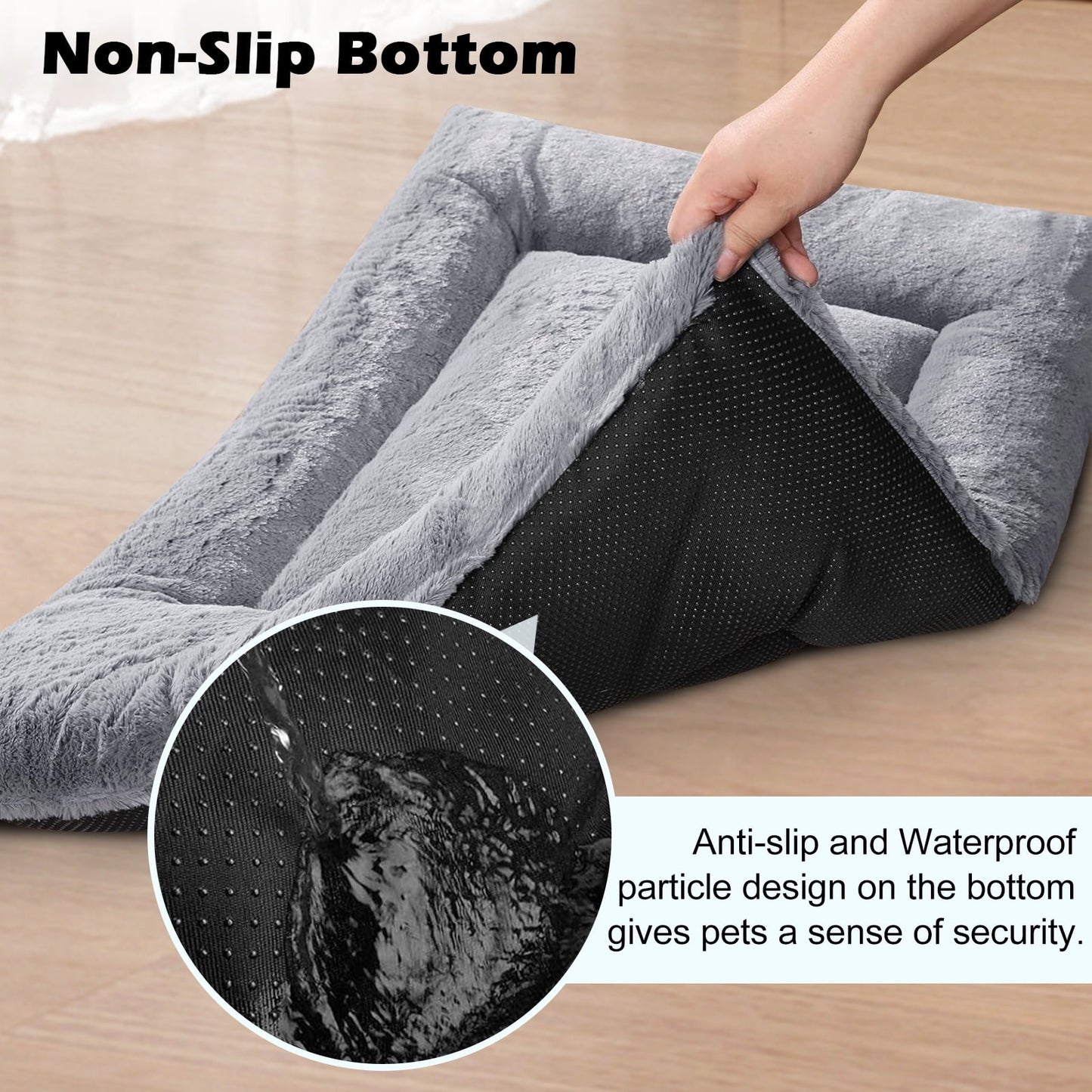 COSYJOY Plush Washable Dog Bed Ultra Soft Dog Crate Mat Kennel Pad Anti-Slip Pet Sleeping Bed for Small Medium Large Dogs,Gray 36" x 23"