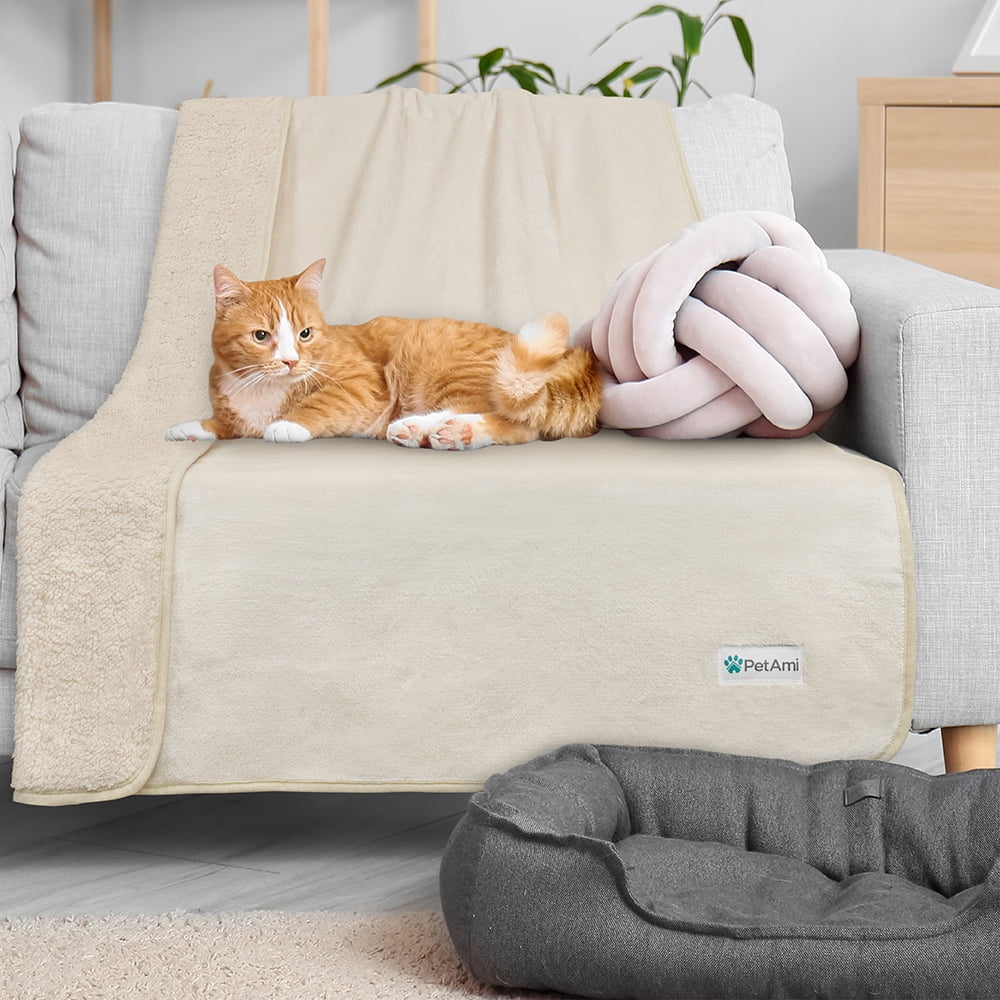PetAmi Waterproof Dog Blanket For Small Medium Dogs, Pee Proof Pet Blanket Sherpa Fleece Couch Cover, Reversible Cat Throw Bed Sofa Protector, Soft Plush Washable Pad (Medium 29x40, Beige)