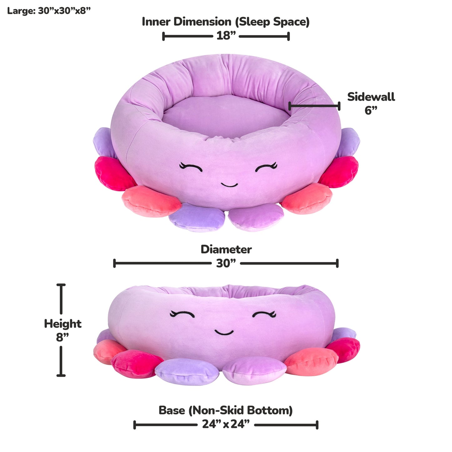 Squishmallows 30 inch Beula Octopus Pet Bed - Large Ultra Soft Plush Pet Bed