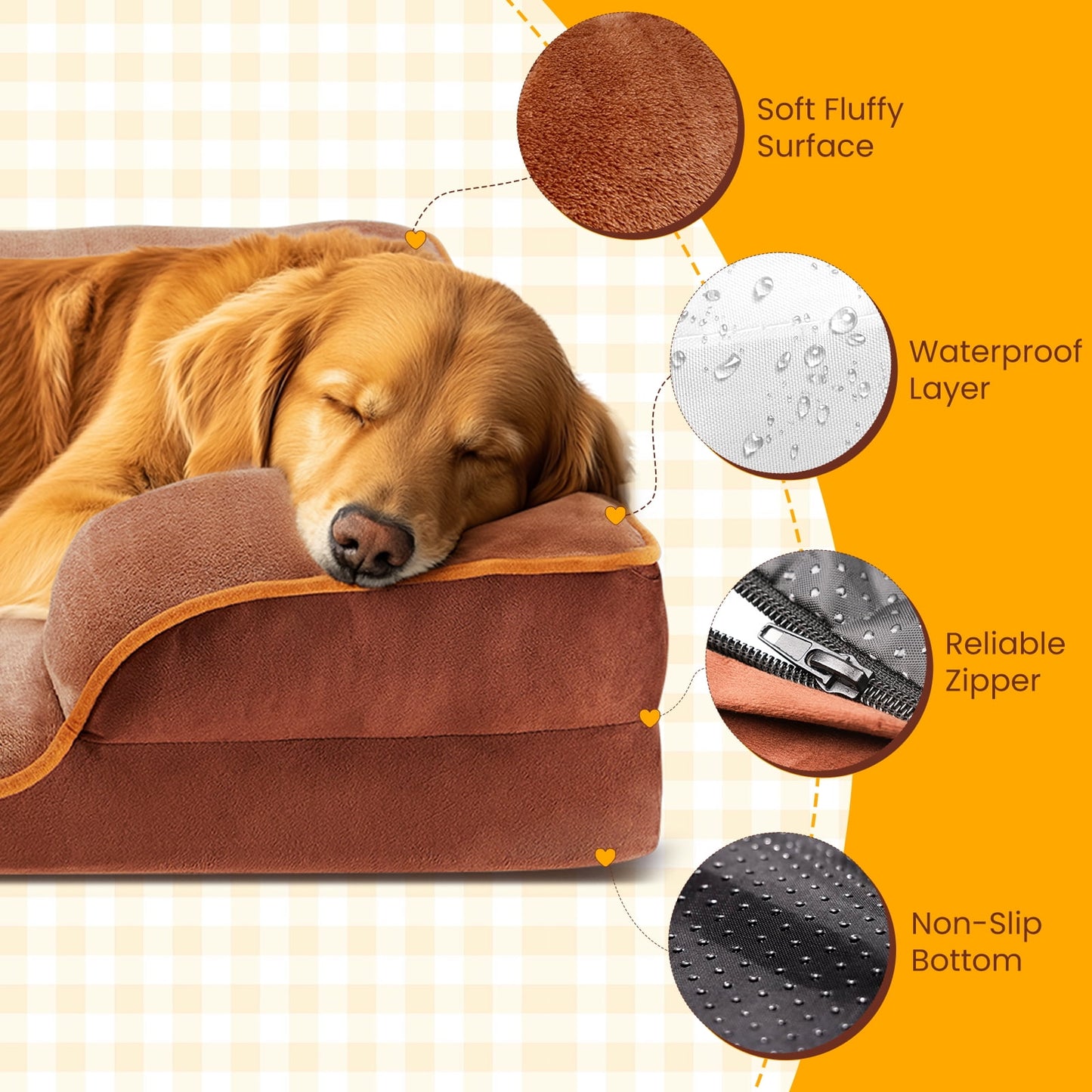 edx Orthopedic Dog Bed, Comfortable Pet Sofa, Supportive Foam Pet Sofa with Non-Slip Base, Machine Washable and Removable Cover, Waterproof Design, 24"x18"in, Brown