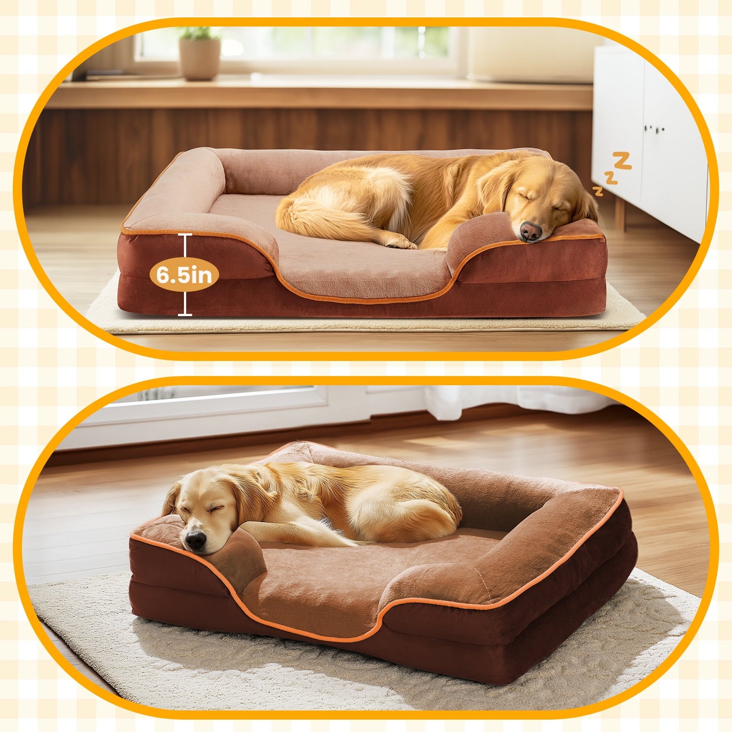edx Orthopedic Dog Bed, Comfortable Pet Sofa, Supportive Foam Pet Sofa with Non-Slip Base, Machine Washable and Removable Cover, Waterproof Design, 24"x18"in, Brown