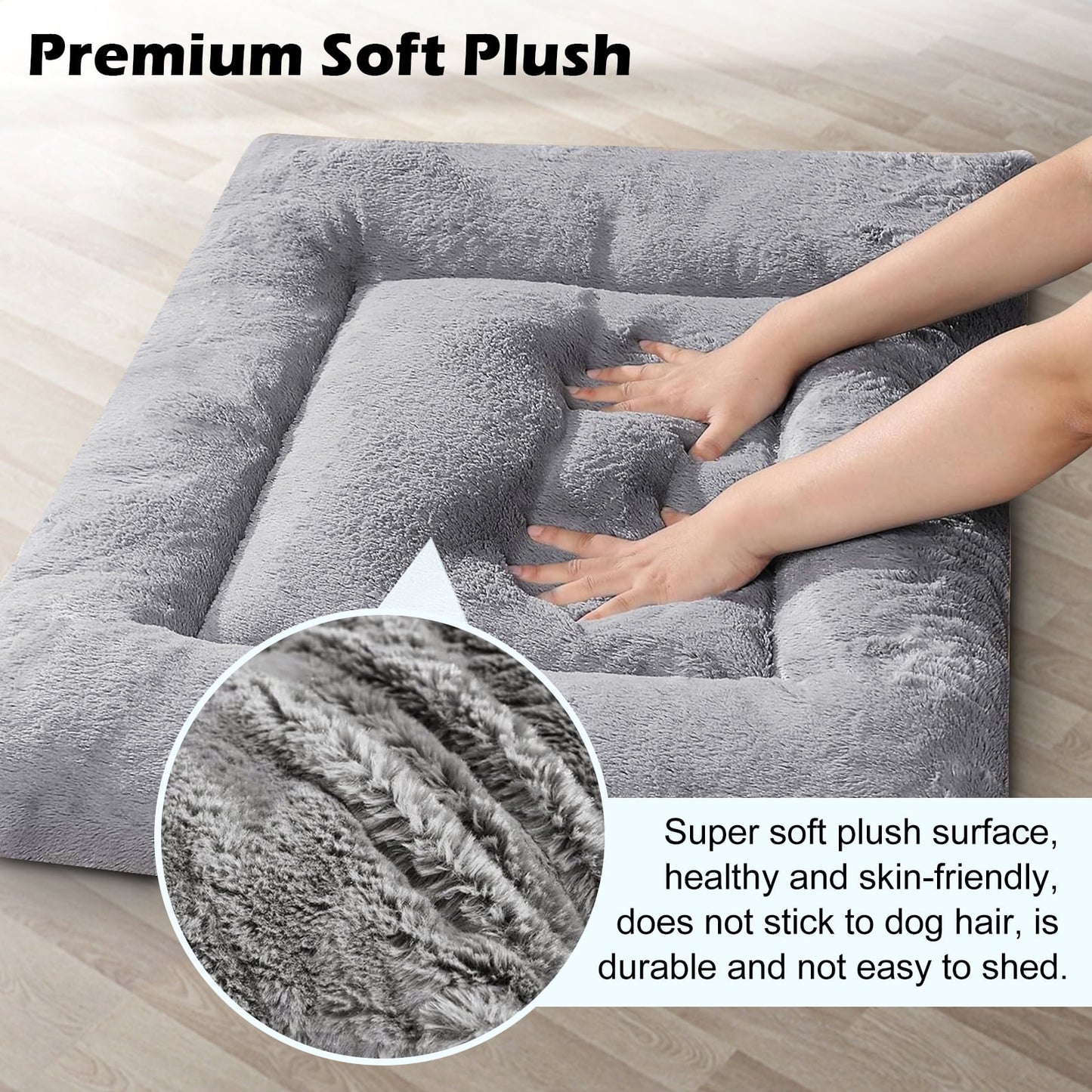 COSYJOY Plush Washable Dog Bed Ultra Soft Dog Crate Mat Kennel Pad Anti-Slip Pet Sleeping Bed for Small Medium Large Dogs,Gray 36" x 23"