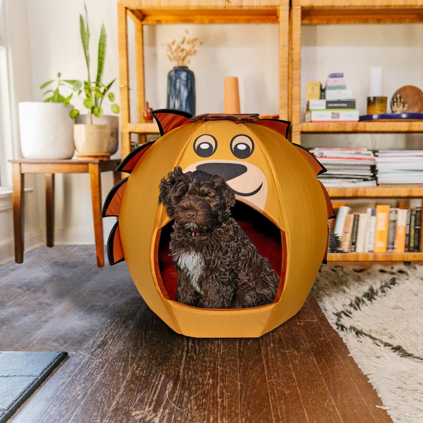 Maccabi Art: Pet Friends Igloo Bed: Small - Lion - Animal Face Bed, Cozy Dome, Small Dogs, Cats & Puppies, 16x16x18",  Removable Machine-Washable Pad