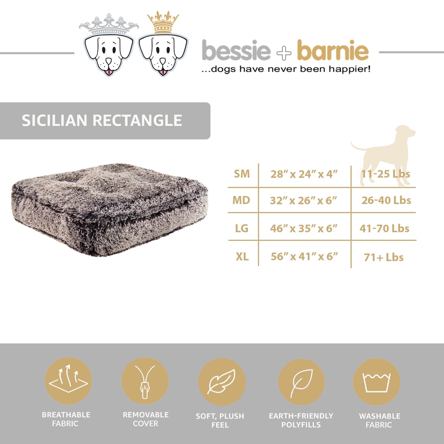 Bessie and Barnie Midnight Frost Luxury Shag Extra Plush Faux Fur Rectangle Pet/Dog Bed