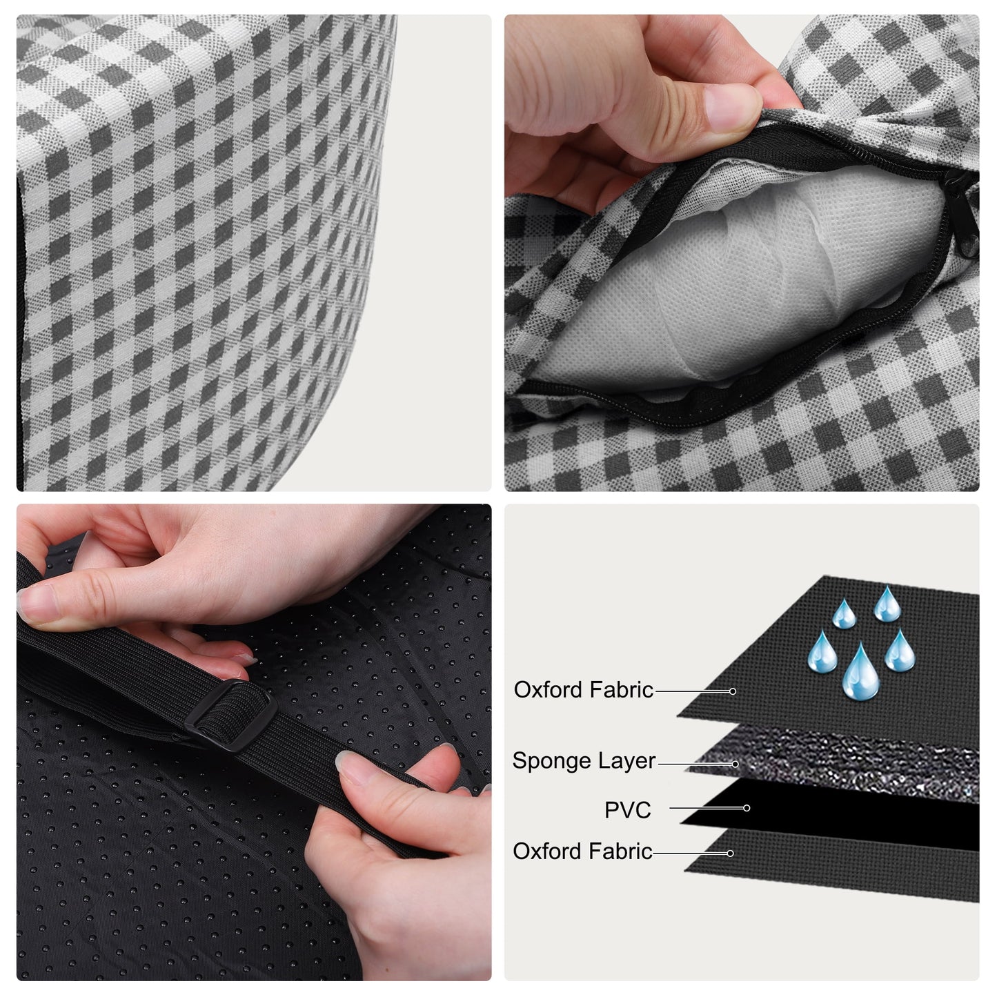 Unique Bargains Dog Car Seat Adjustable Straps Plaid Style for Medium Small Sized Puppy Cat Seat Travel Bed Black White