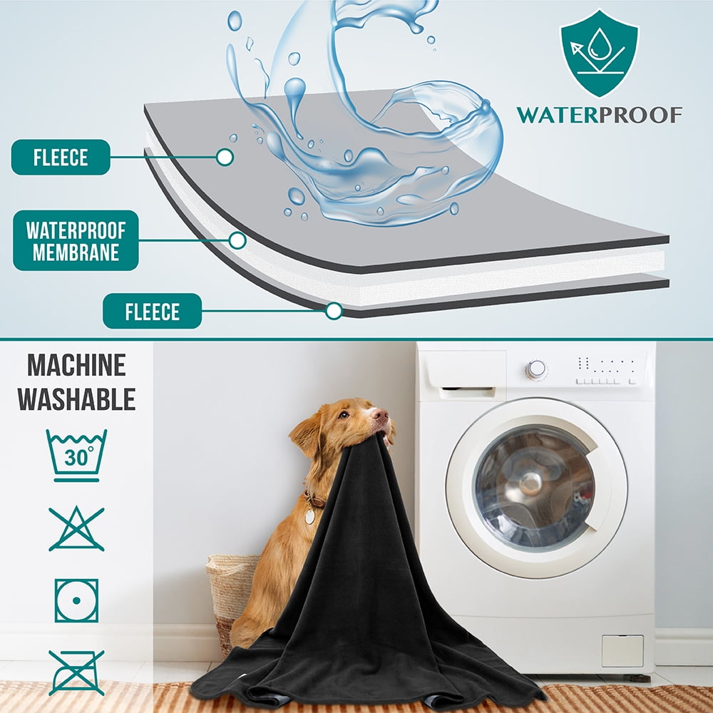 PetAmi Waterproof Dog Blanket For Small Medium Dog, Pet Puppy Blanket Couch Cover Protection, Fleece Cat Washable Throw, Couch Sofa Furniture Protector, Reversible Soft Plush, 29x40 Black/Gray