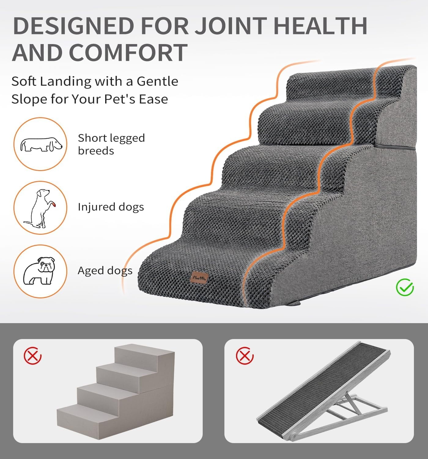 Made4Pets Dog Stairs Ramp for Bed, 4-Step Dog Steps for High Bed Couch Sofa Climbing, Gray