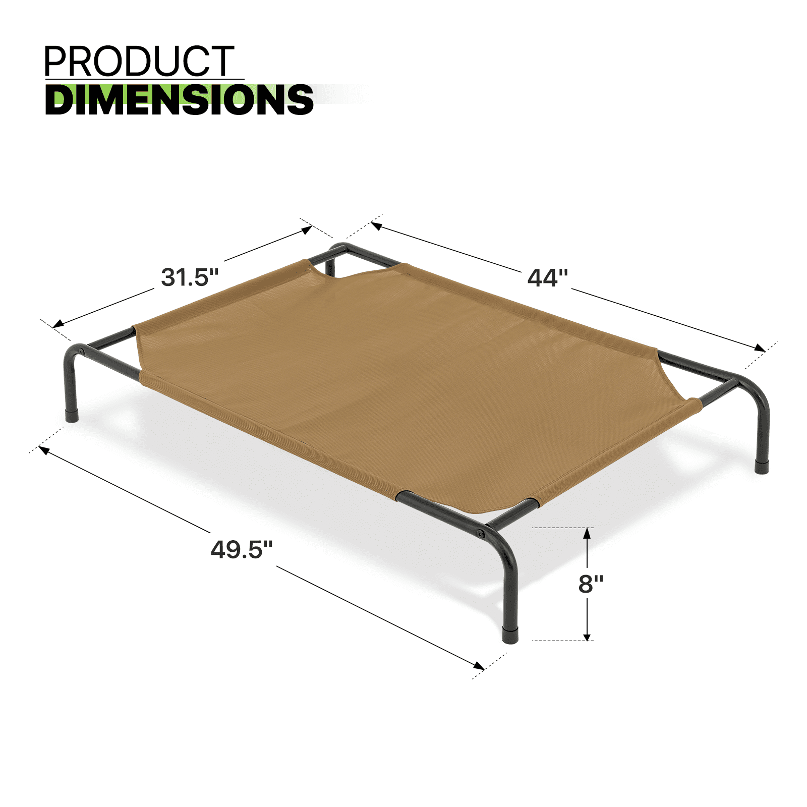 Magshion Elevated Dog Bed, Portable Indoor & Outdoor Pet Hammock Bed, Raised Dog Bed with Breathable Mesh, Light Brown, 49.5"
