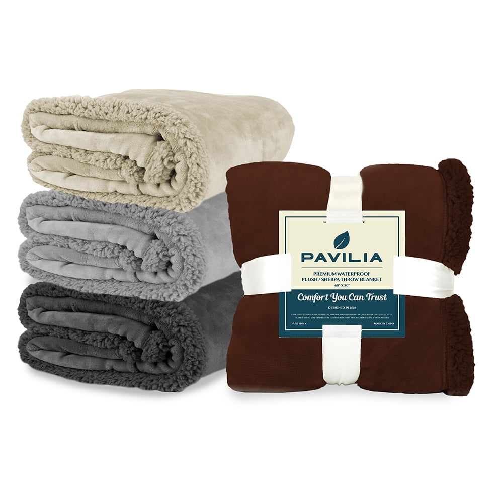 PAVILIA WATERPROOF Blanket For Couch, Sofa | Waterproof Dog Blanket for Large Dog, Puppy, Cat | Pet Blanket Protector | Plush Soft Warm Fuzzy Sherpa Blanket Bed Throw, Brown, 60x80