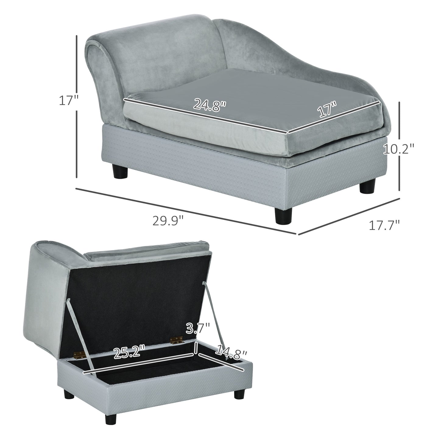 PawHut Luxury Small Dog Bed Couch W/ Storage, Little Dog Sofa