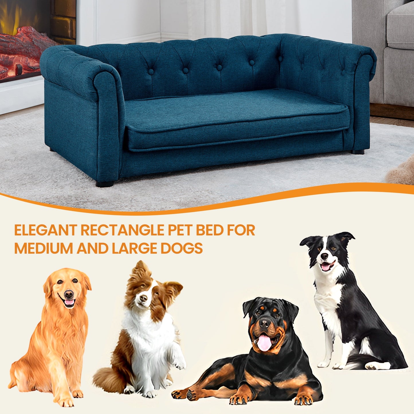 Aukfa Dog Beds for Medium and Large Dog, 33" Elevated Pet Sofa Bed Support up to 200 lbs, Blue