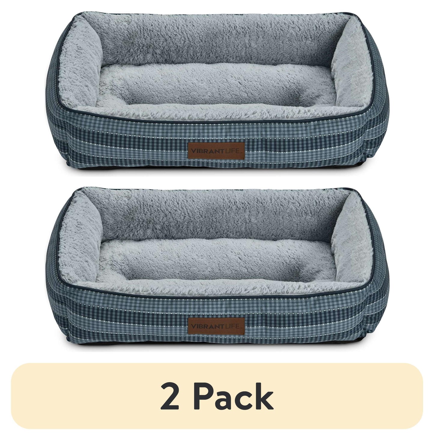 (2 pack) Vibrant Life Lounger Dog Bed, Blue, Machine Washable, Plush, Medium, 27" x 20"