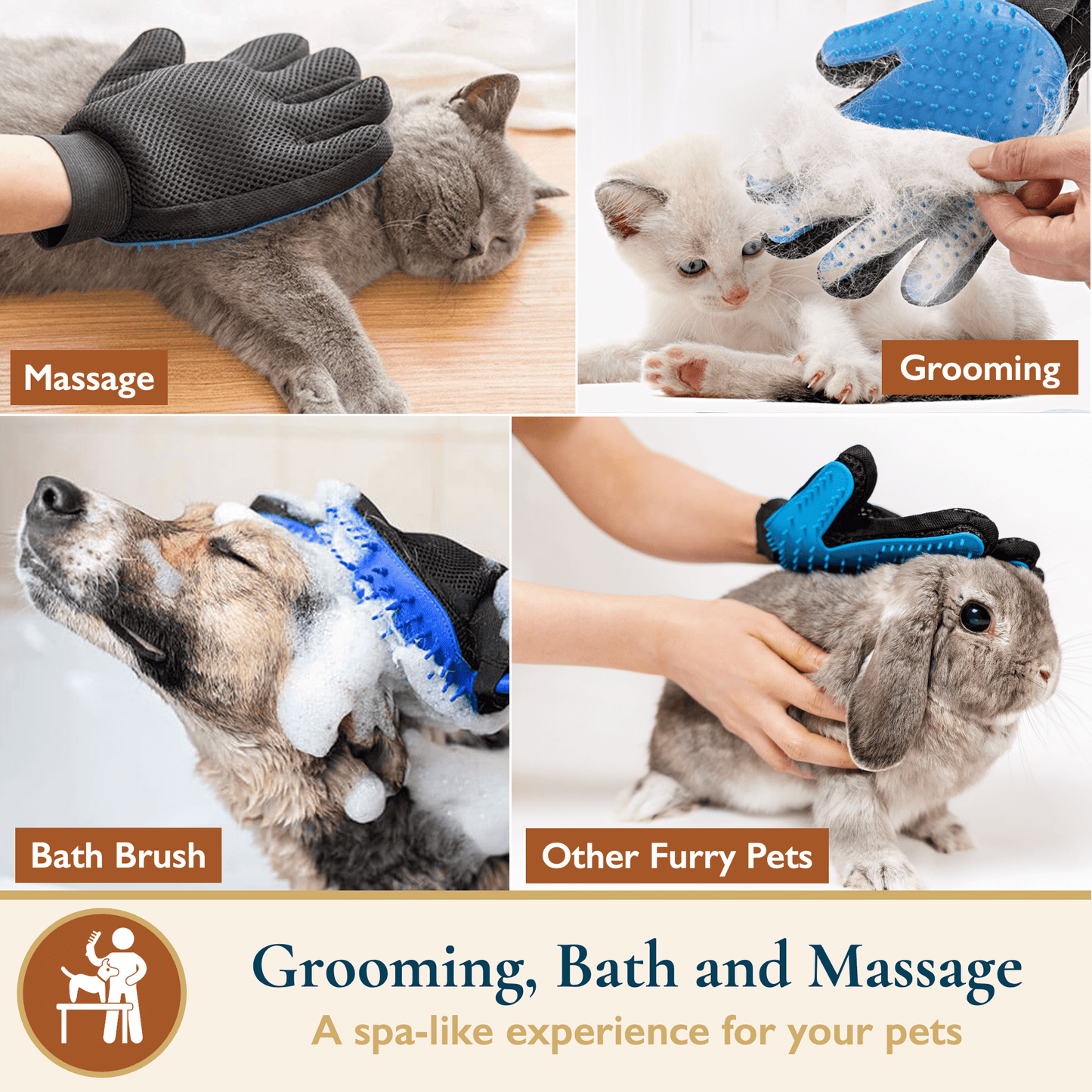 ComfiTime Pet Hair Remover & Pet Grooming Gloves Set, Dog/Cat Grooming Washing Gloves, Dog Brush Deshedding Tool, Reusable Lint Roller for Pet Hair, Dog/Cat Hair/Fur Remover for Carpet, Furniture
