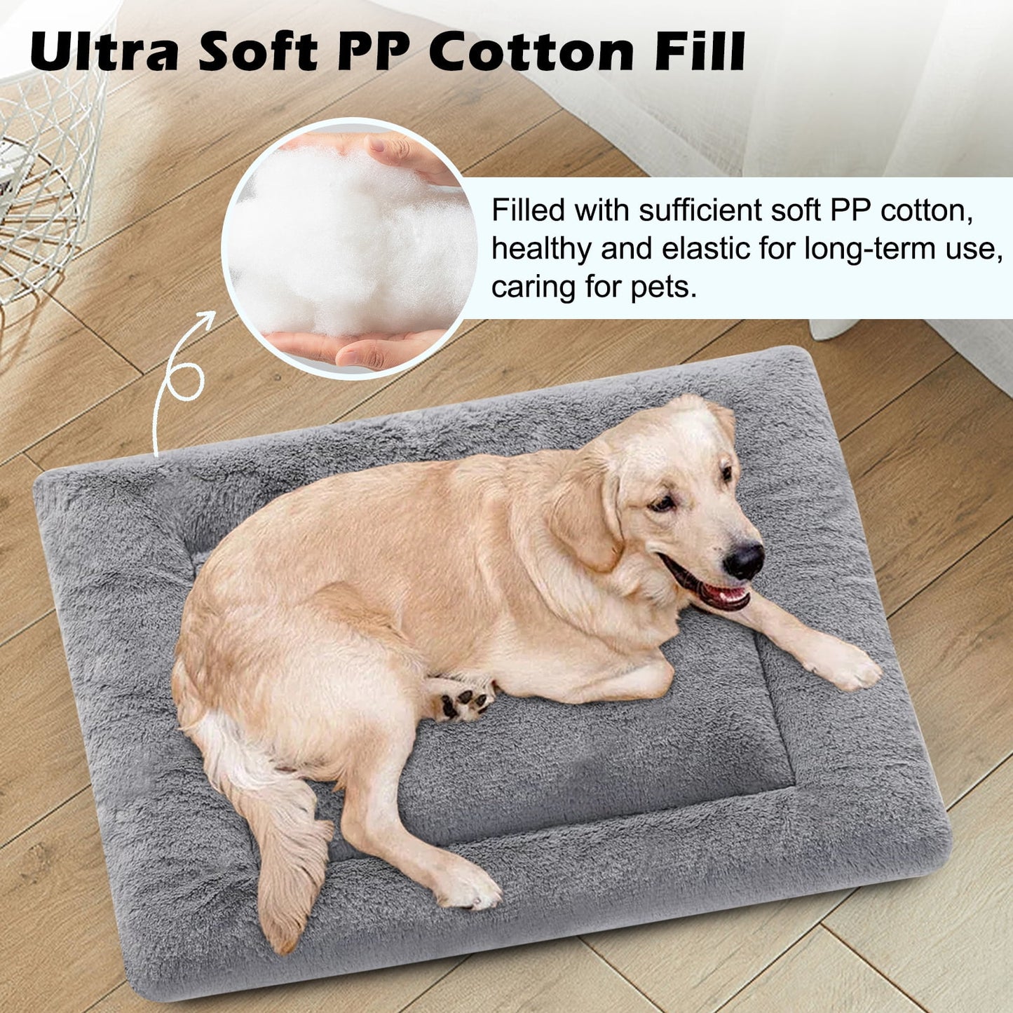 COSYJOY Plush Washable Dog Bed Ultra Soft Dog Crate Mat Kennel Pad Anti-Slip Pet Sleeping Bed for Small Medium Large Dogs,Gray 36" x 23"