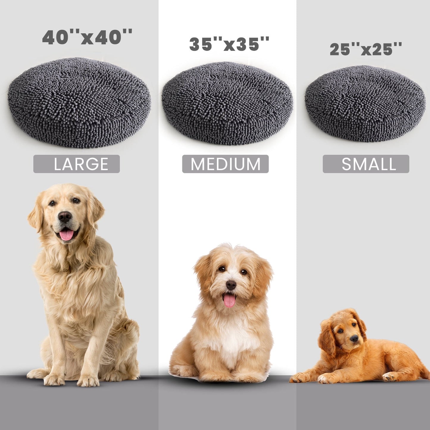 Muddy Mat® Cloud K-9 Bed for Dogs & Cats, Soft & Relaxing Round Dog Bed, Chenille Material, Removable Cover, Washable & Dryer Safe–Grey Large(40"x40")