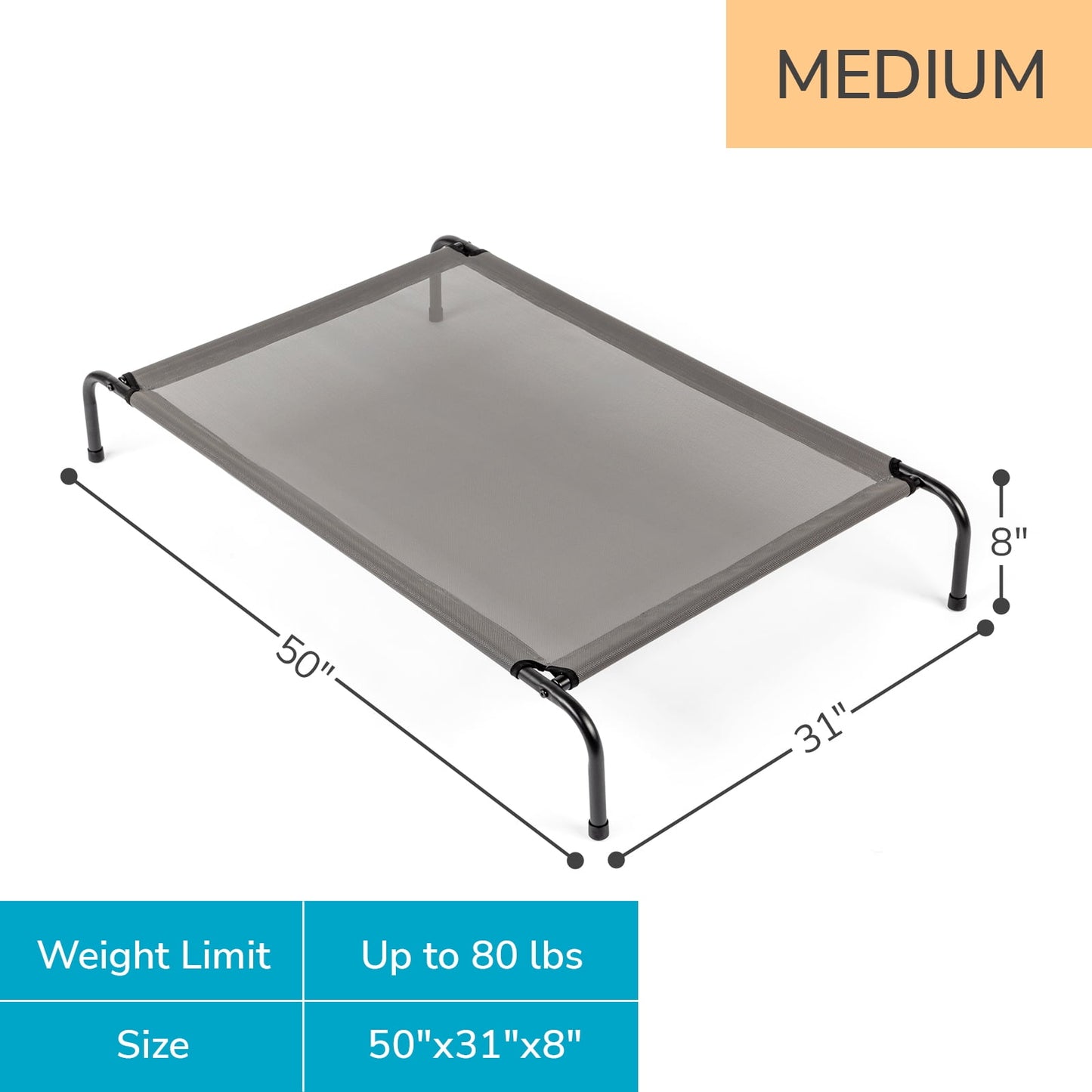 Ktaxon 50"D x 31"W Original Cooling Elevated Dog Bed, Indoor and Outdoor Gray