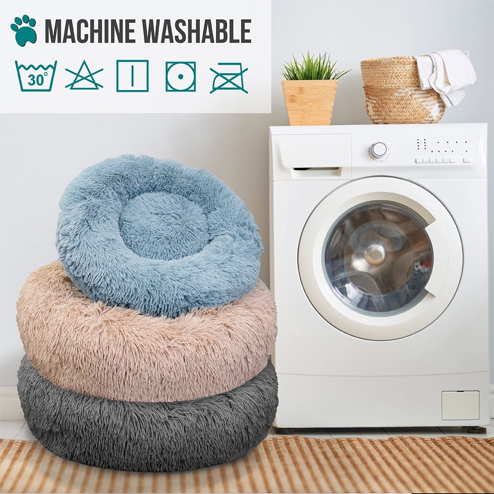 PetAmi Calming Dog Bed for Small Medium Dog Cat, Round Donut Dog Bed Washable, Fluffy Faux Fur Plush Cuddler Pet Kitten Cushion Bed, Anti-Slip, Fits up to 25 lbs, 23 inch, Dusty Blue