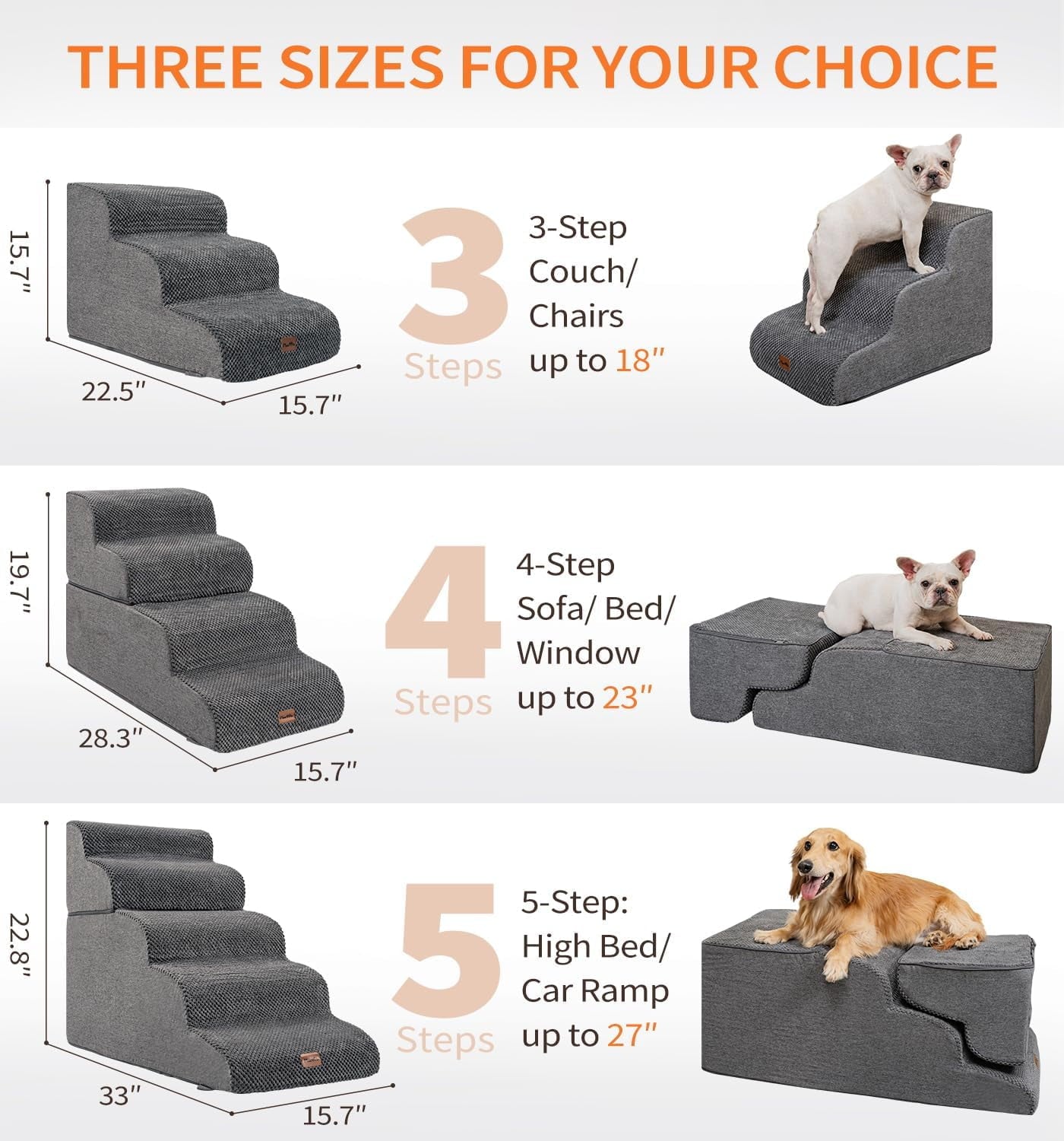 Made4Pets Dog Stairs Ramp for Bed, 4-Step Dog Steps for High Bed Couch Sofa Climbing, Gray