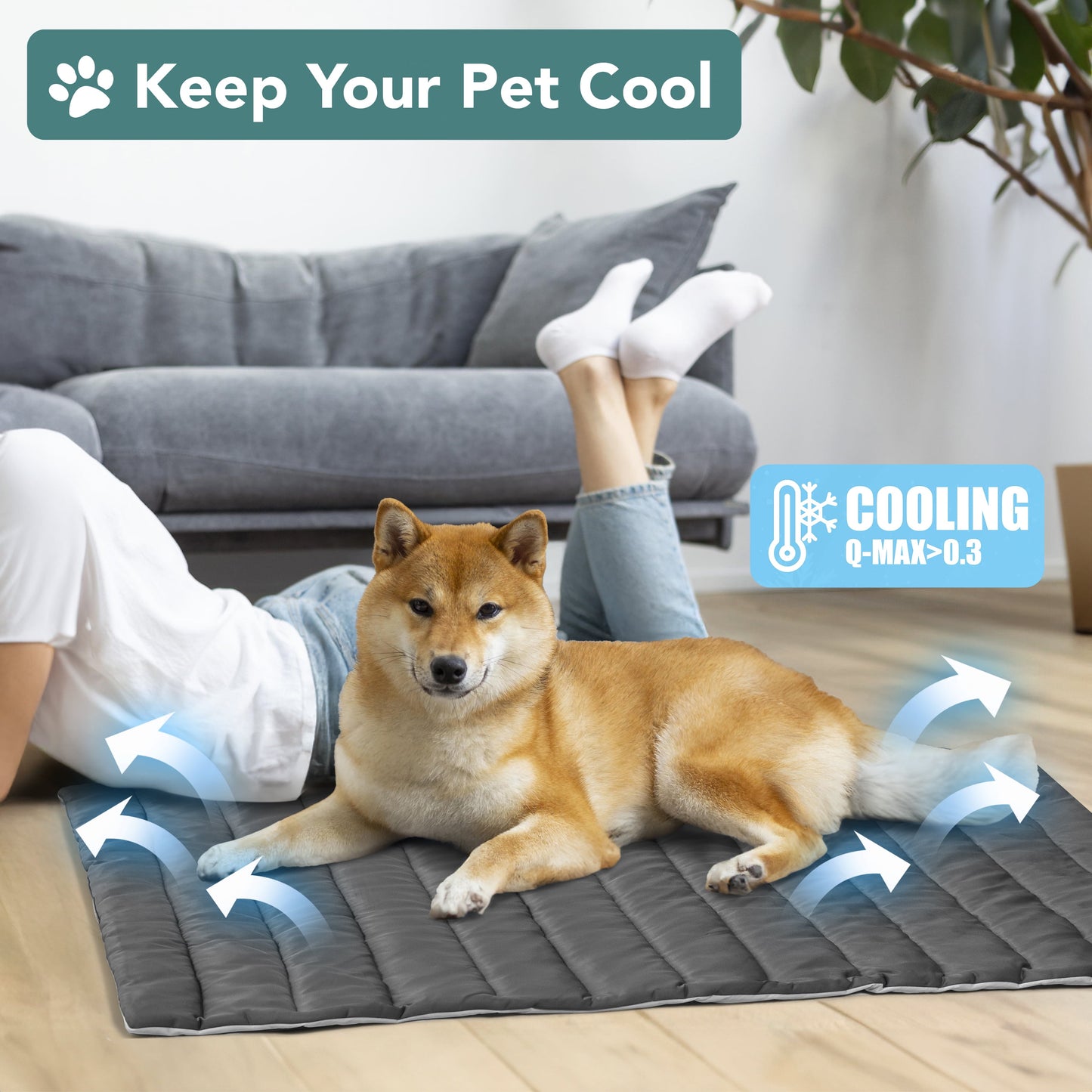 PetAmi Cooling Mat for Dog, Premium Pet Cooling Blanket for Crate Kennel, Indoor Cat Cool Sleeping Pad, Q-MAX Cold Sofa Couch Cover for Summer, Gray/Light Grey, Medium (29x40)