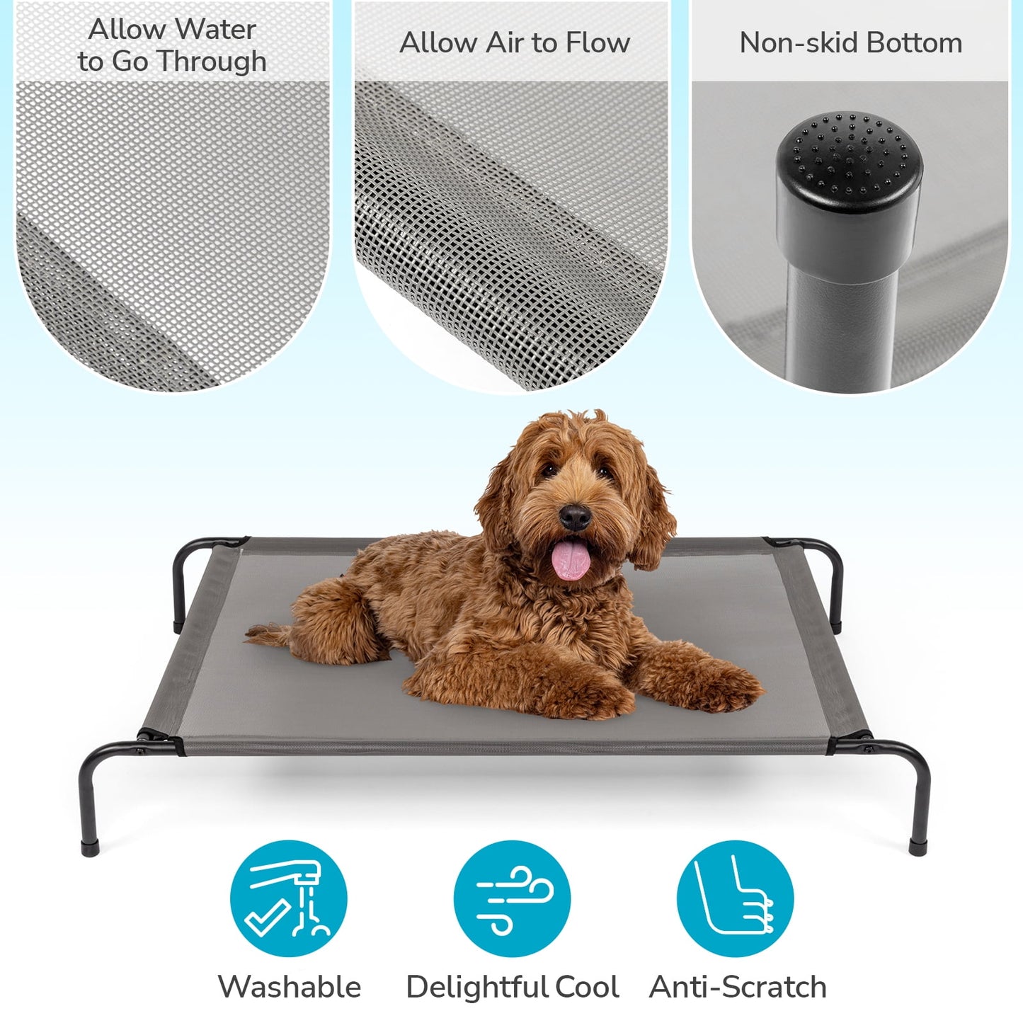IVV Cooling Elevated Dog Bed with Metal Frame, Large, 50"L x 31"W x 8"H, Gray