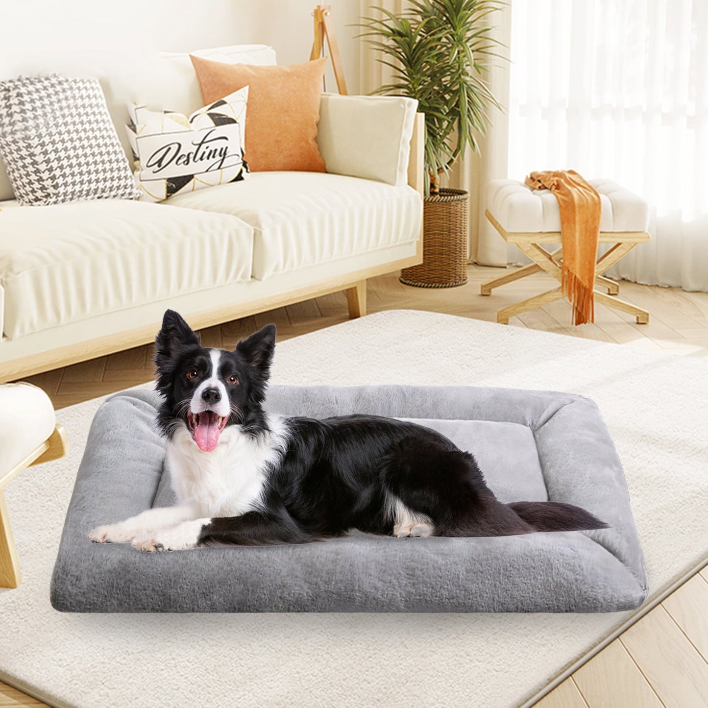 COSYJOY Plush Washable Dog Bed Ultra Soft Dog Crate Mat Kennel Pad Anti-Slip Pet Sleeping Bed for Small Medium Large Dogs,Gray 36" x 23"