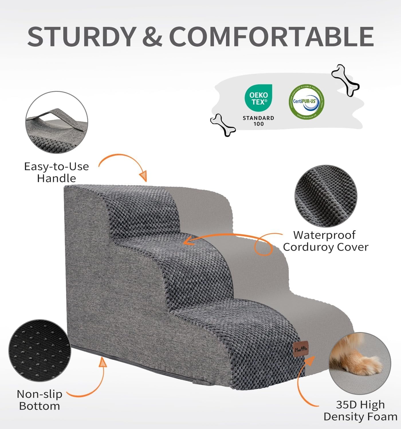 Made4Pets Dog Stairs Ramp for Bed, 4-Step Dog Steps for High Bed Couch Sofa Climbing, Gray