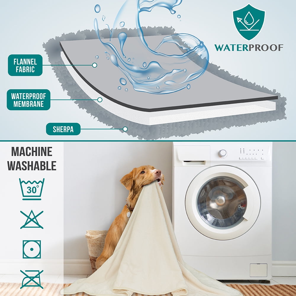 PetAmi Waterproof Dog Blanket For Small Medium Dogs, Pee Proof Pet Blanket Sherpa Fleece Couch Cover, Reversible Cat Throw Bed Sofa Protector, Soft Plush Washable Pad (Medium 29x40, Beige)