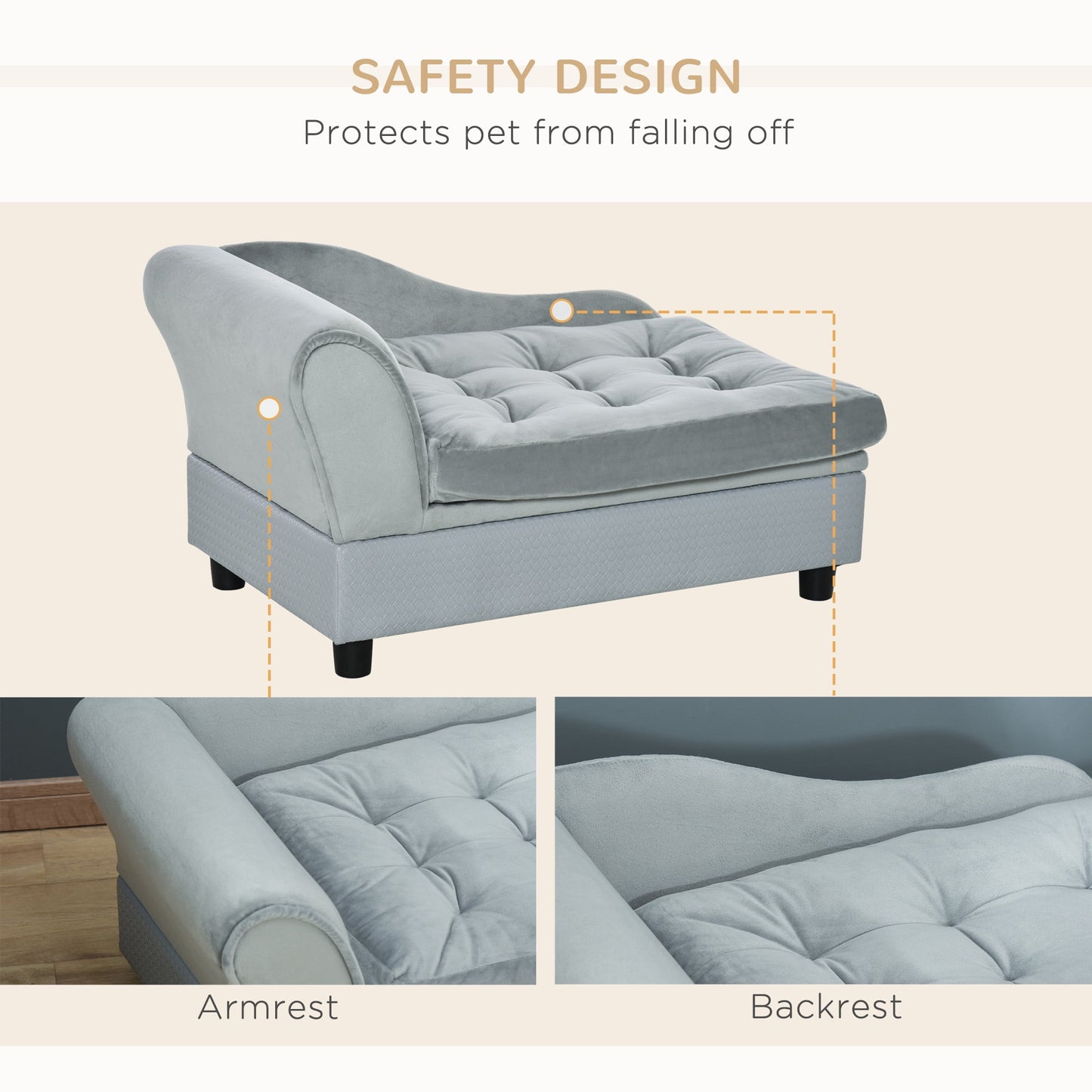 PawHut Luxury Small Dog Bed Couch W/ Storage, Little Dog Sofa