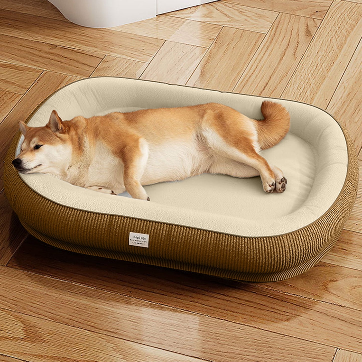 BGZLEU Orthopedic Dog Bed for Dogs Breeds, High Density Egg Crate Foam Dog Sofa Beds,Oval Kennel Bed, Pet Couch Bed with Four Sided Bolster, Removable Washable Cover& Non-Slip Bottom (Brown)