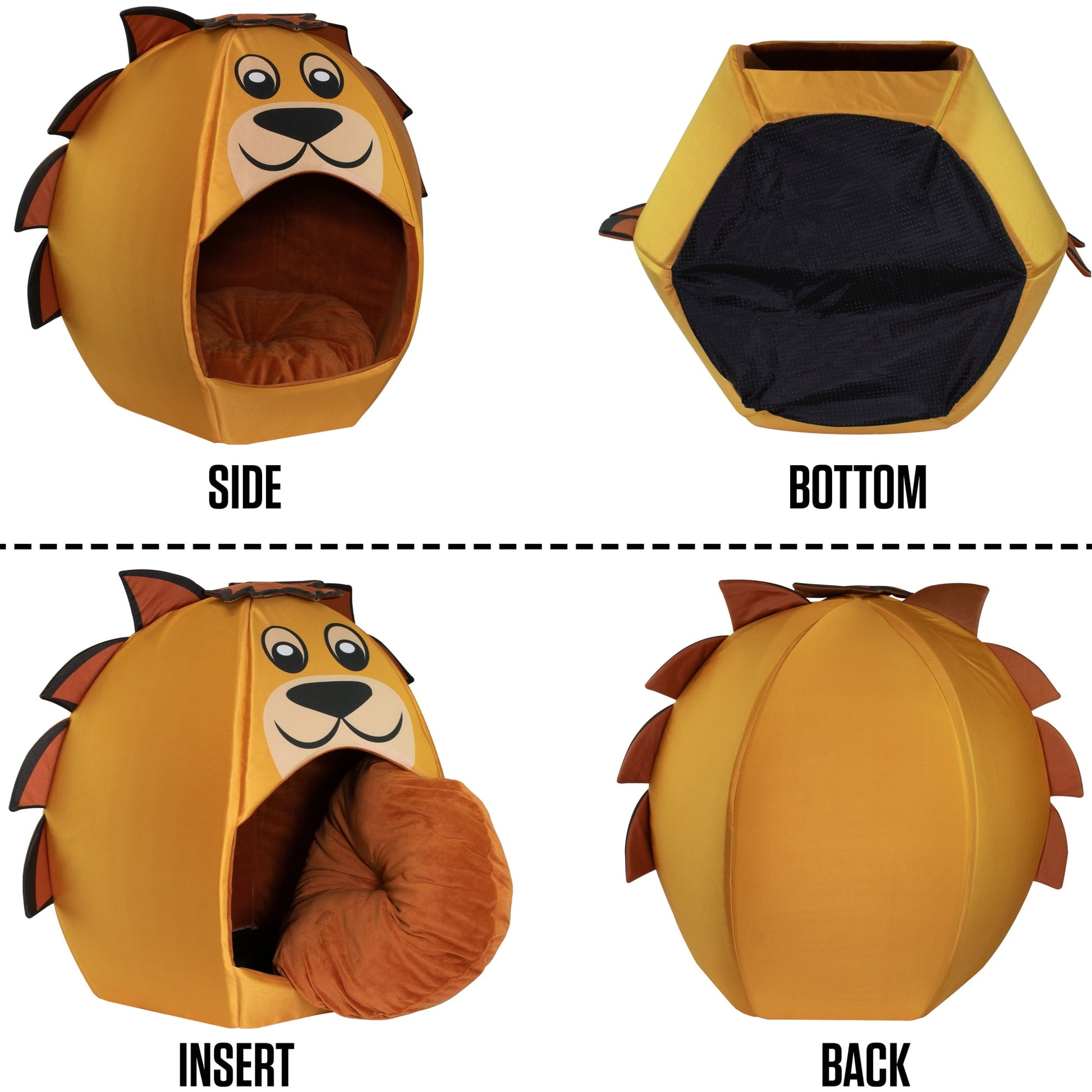 Maccabi Art: Pet Friends Igloo Bed: Small - Lion - Animal Face Bed, Cozy Dome, Small Dogs, Cats & Puppies, 16x16x18",  Removable Machine-Washable Pad