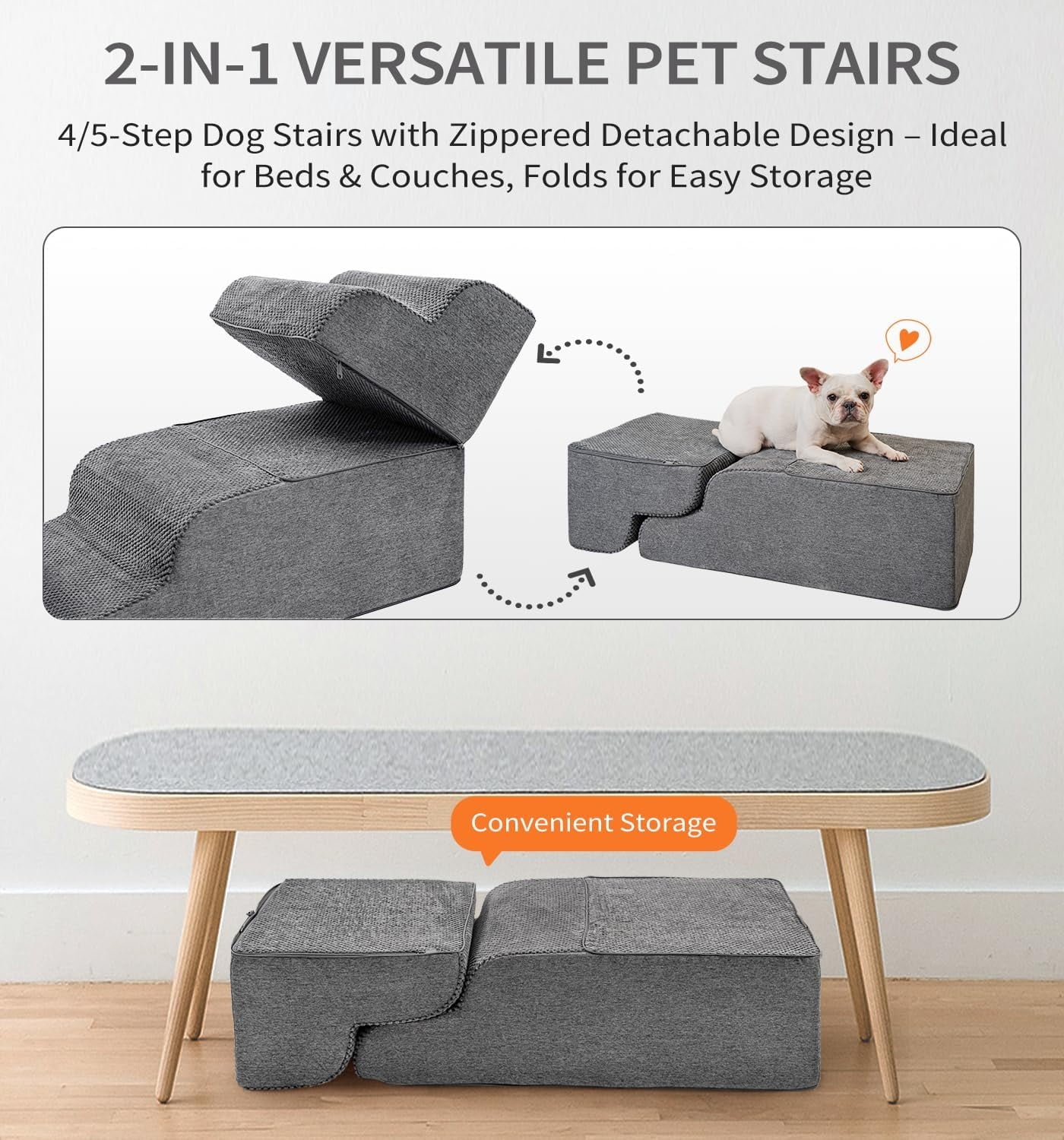 Made4Pets Dog Stairs Ramp for Bed, 4-Step Dog Steps for High Bed Couch Sofa Climbing, Gray