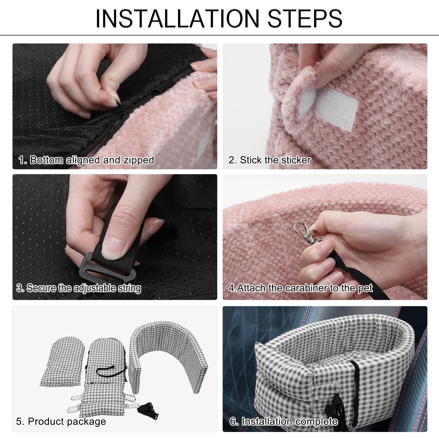 Unique Bargains Dog Car Seat Adjustable Straps Plaid Style for Medium Small Sized Puppy Cat Seat Travel Bed Black White