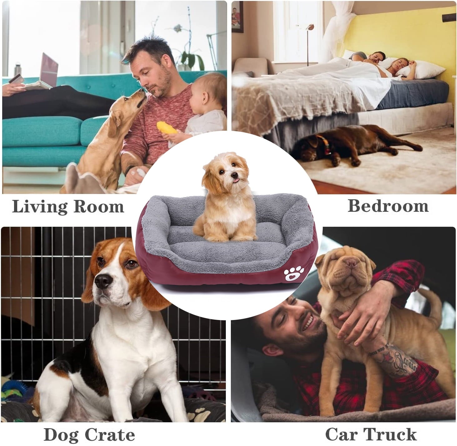 PinkSheep Dog Bed Washable Pet Cat Beds for Small Puppy Medium Dogs Cats, Wine Red