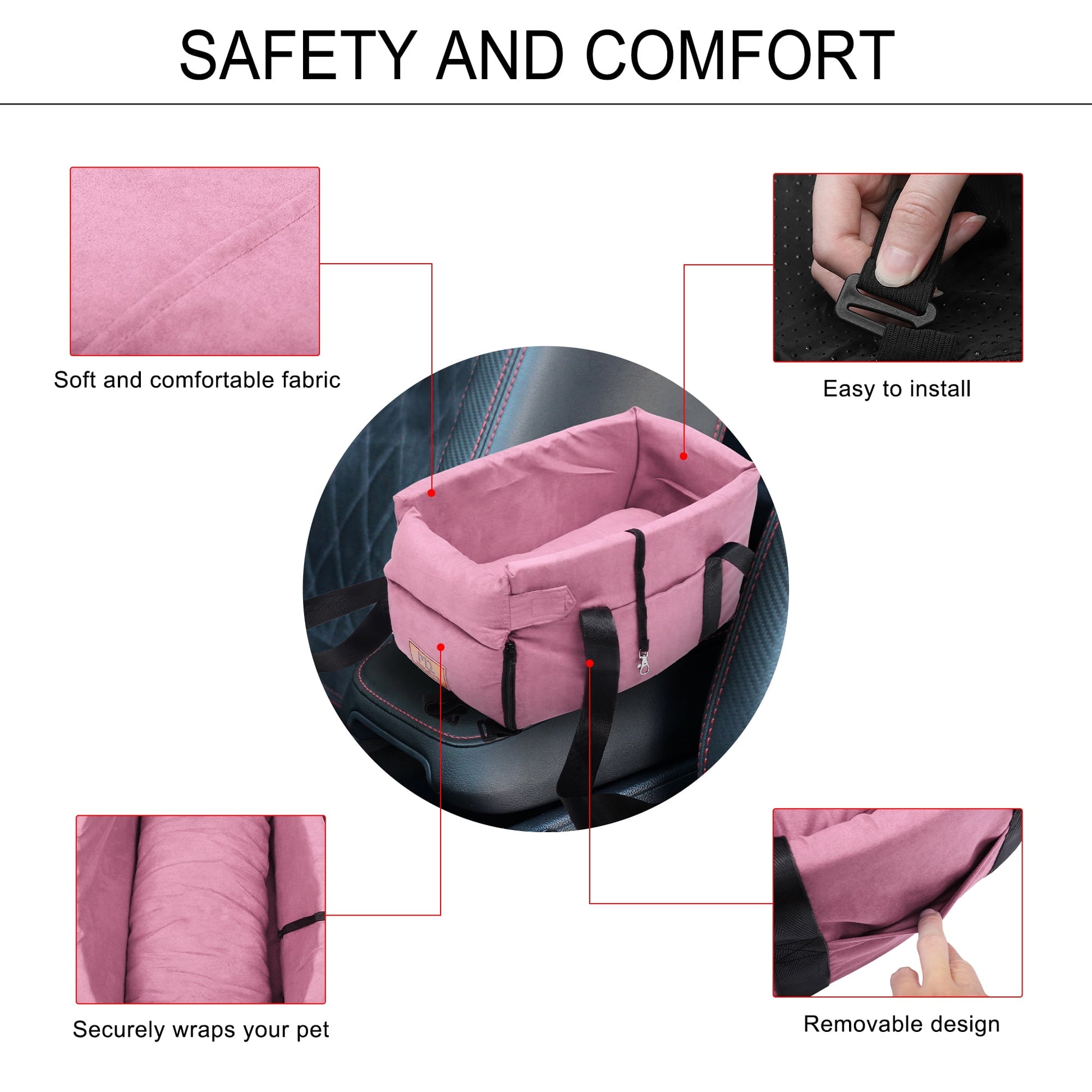 Unique Bargains Dog Car Seat Adjustable Straps Portable for Medium Small Sized Puppy Cat Seat Pets Travel Bed Pink