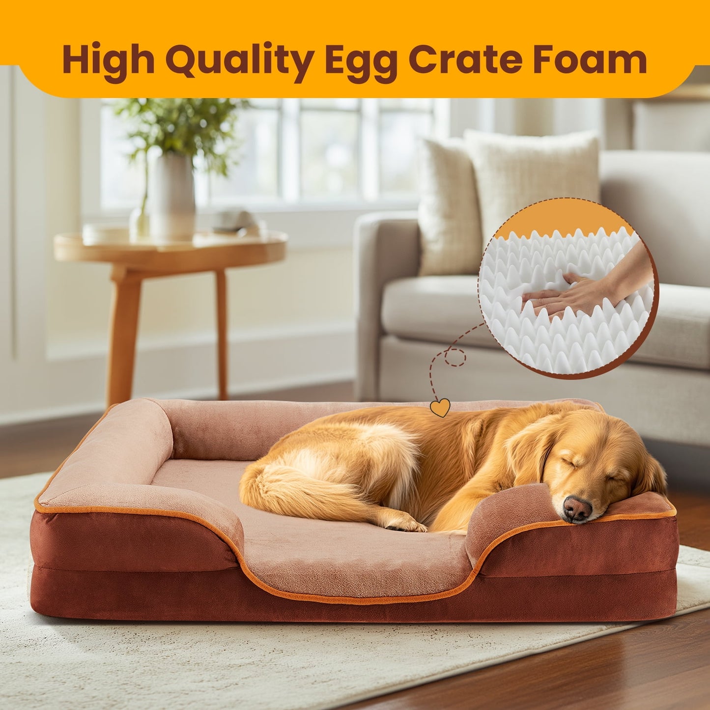 edx Orthopedic Dog Bed, Comfortable Pet Sofa, Supportive Foam Pet Sofa with Non-Slip Base, Machine Washable and Removable Cover, Waterproof Design, 24"x18"in, Brown