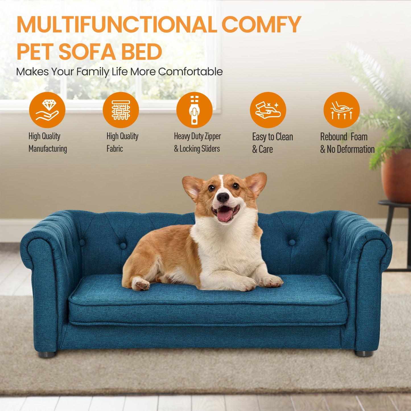 Aukfa Dog Beds for Medium and Large Dog, 33" Elevated Pet Sofa Bed Support up to 200 lbs, Blue