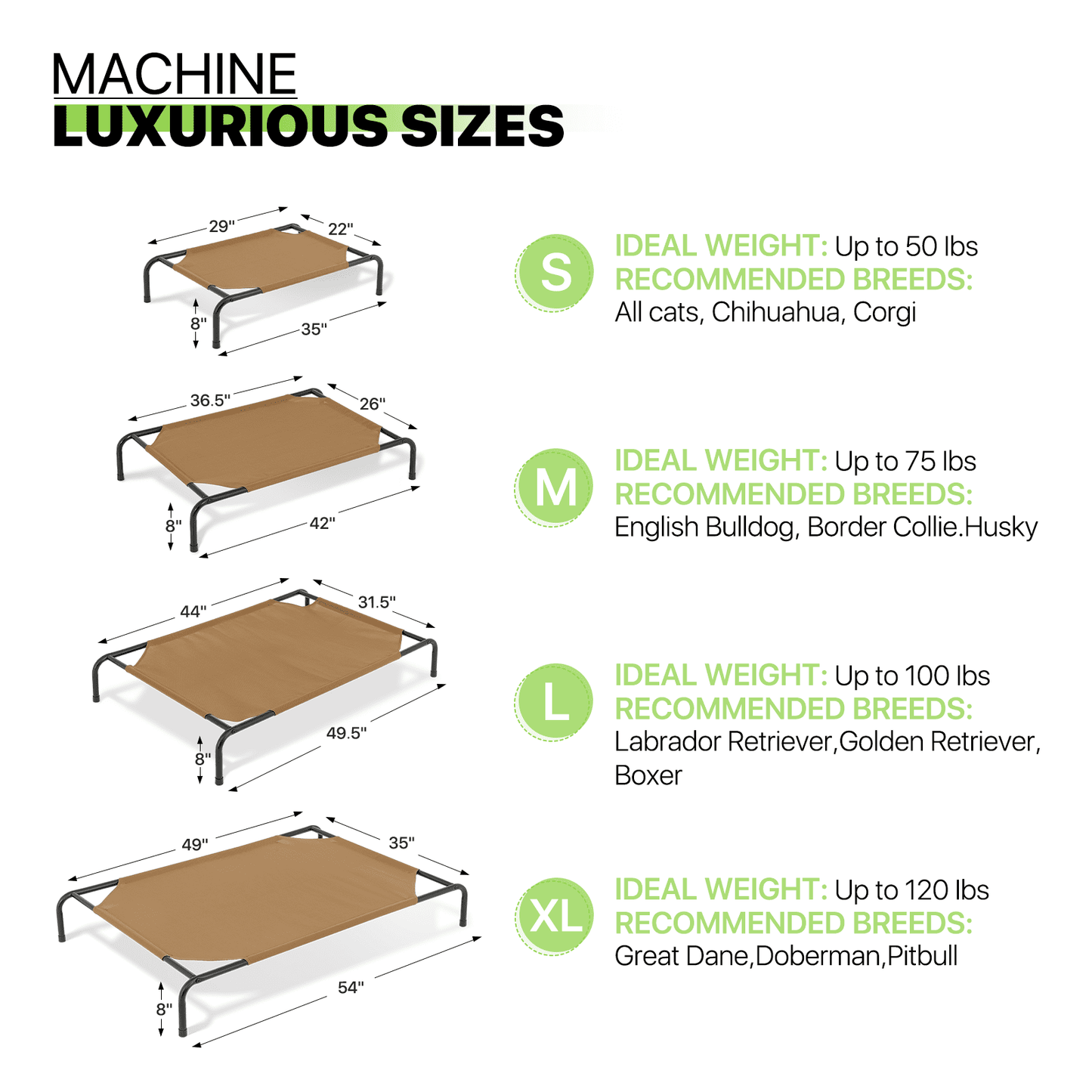 Magshion Elevated Dog Bed, Portable Indoor & Outdoor Pet Hammock Bed, Raised Dog Bed with Breathable Mesh, Light Brown, 49.5"