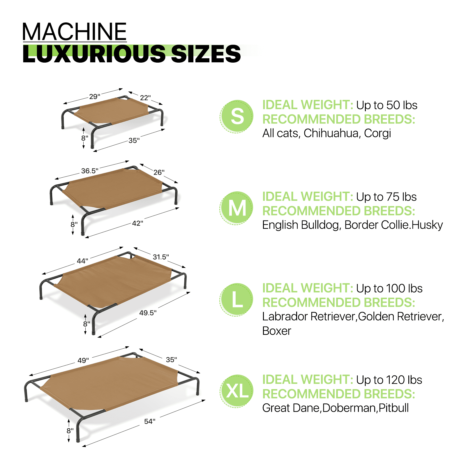 Magshion Elevated Dog Bed, Portable Indoor & Outdoor Pet Hammock Bed, Raised Dog Bed with Breathable Mesh, Light Brown, 49.5"