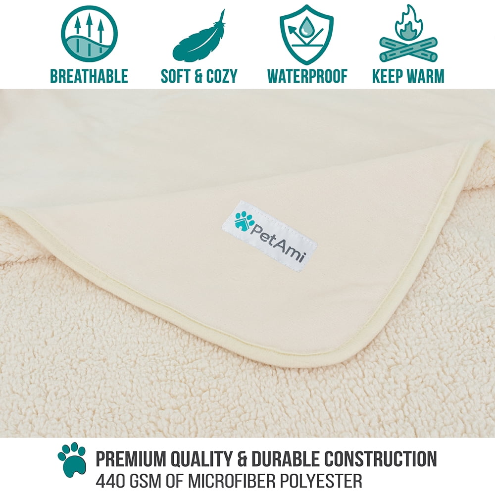 PetAmi Waterproof Dog Blanket For Small Medium Dogs, Pee Proof Pet Blanket Sherpa Fleece Couch Cover, Reversible Cat Throw Bed Sofa Protector, Soft Plush Washable Pad (Medium 29x40, Beige)