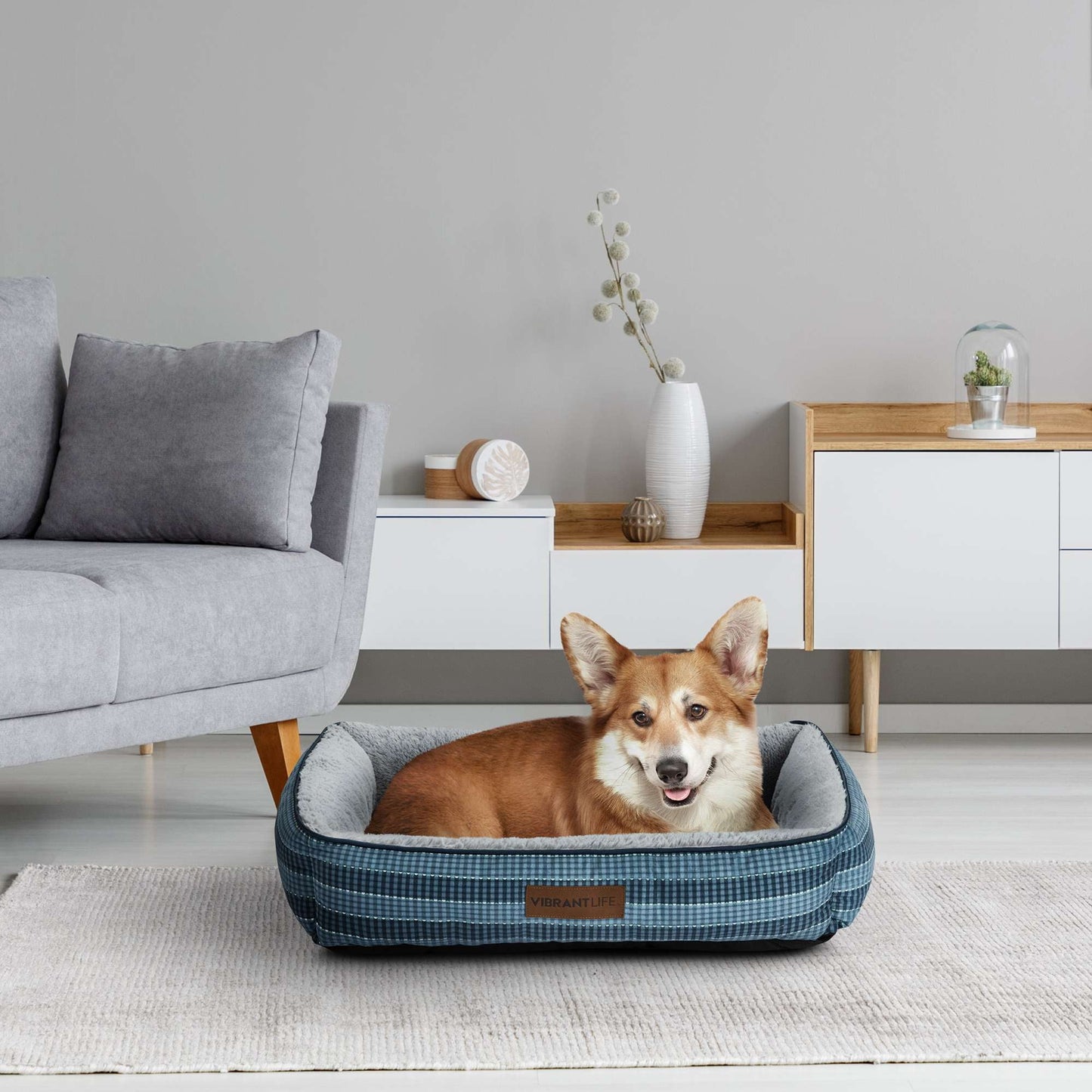 (2 pack) Vibrant Life Lounger Dog Bed, Blue, Machine Washable, Plush, Medium, 27" x 20"