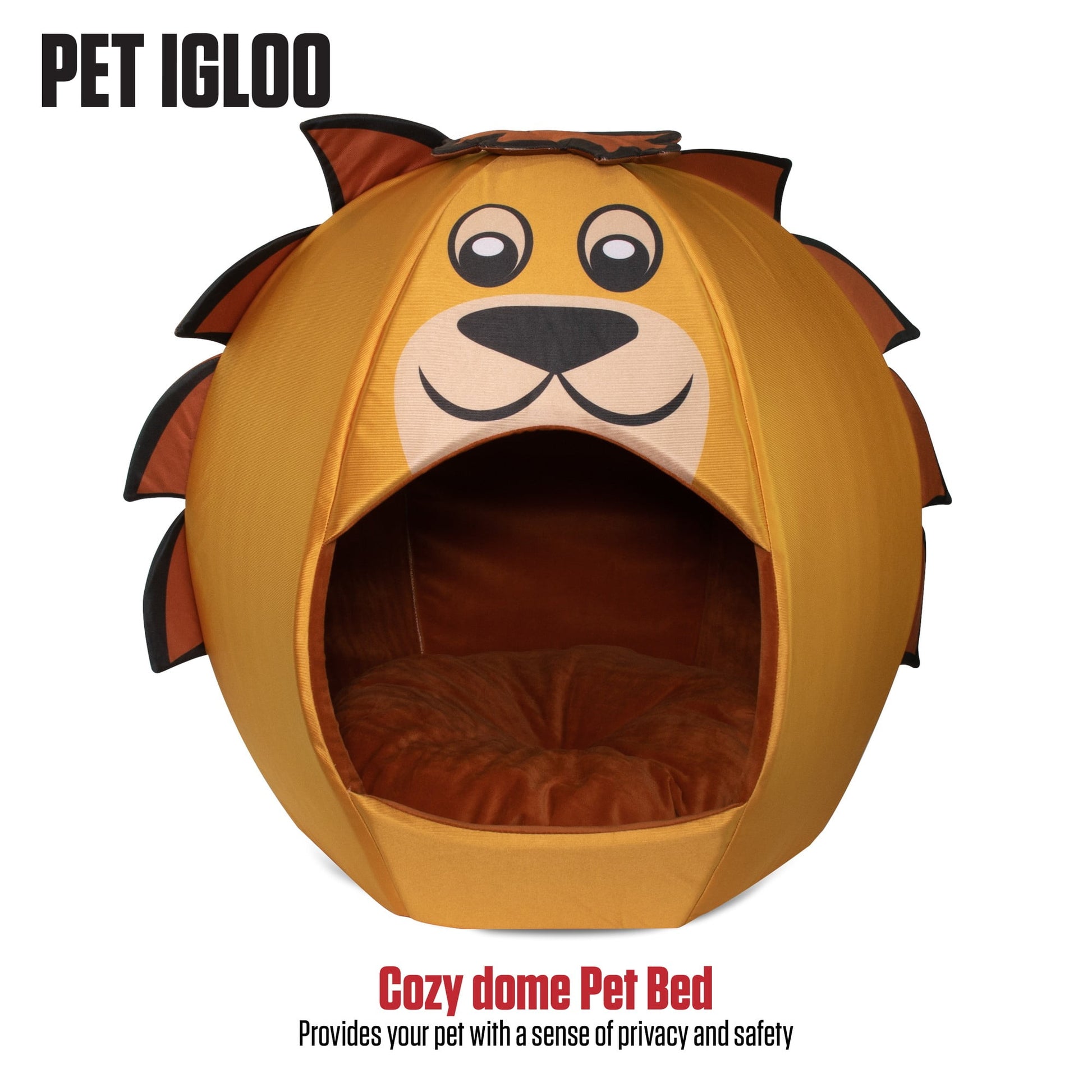 Maccabi Art: Pet Friends Igloo Bed: Small - Lion - Animal Face Bed, Cozy Dome, Small Dogs, Cats & Puppies, 16x16x18",  Removable Machine-Washable Pad