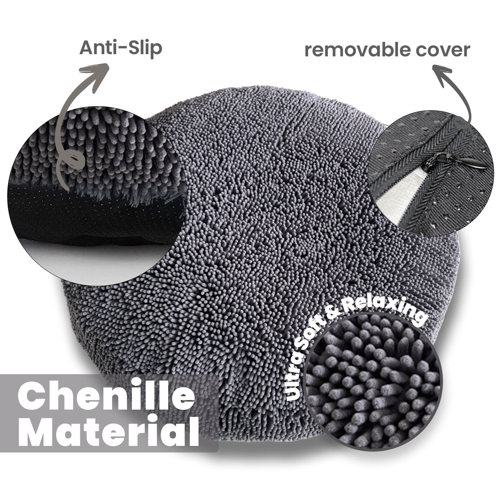Muddy Mat® Cloud K-9 Bed for Dogs & Cats, Soft & Relaxing Round Dog Bed, Chenille Material, Removable Cover, Washable & Dryer Safe–Grey Large(40"x40")