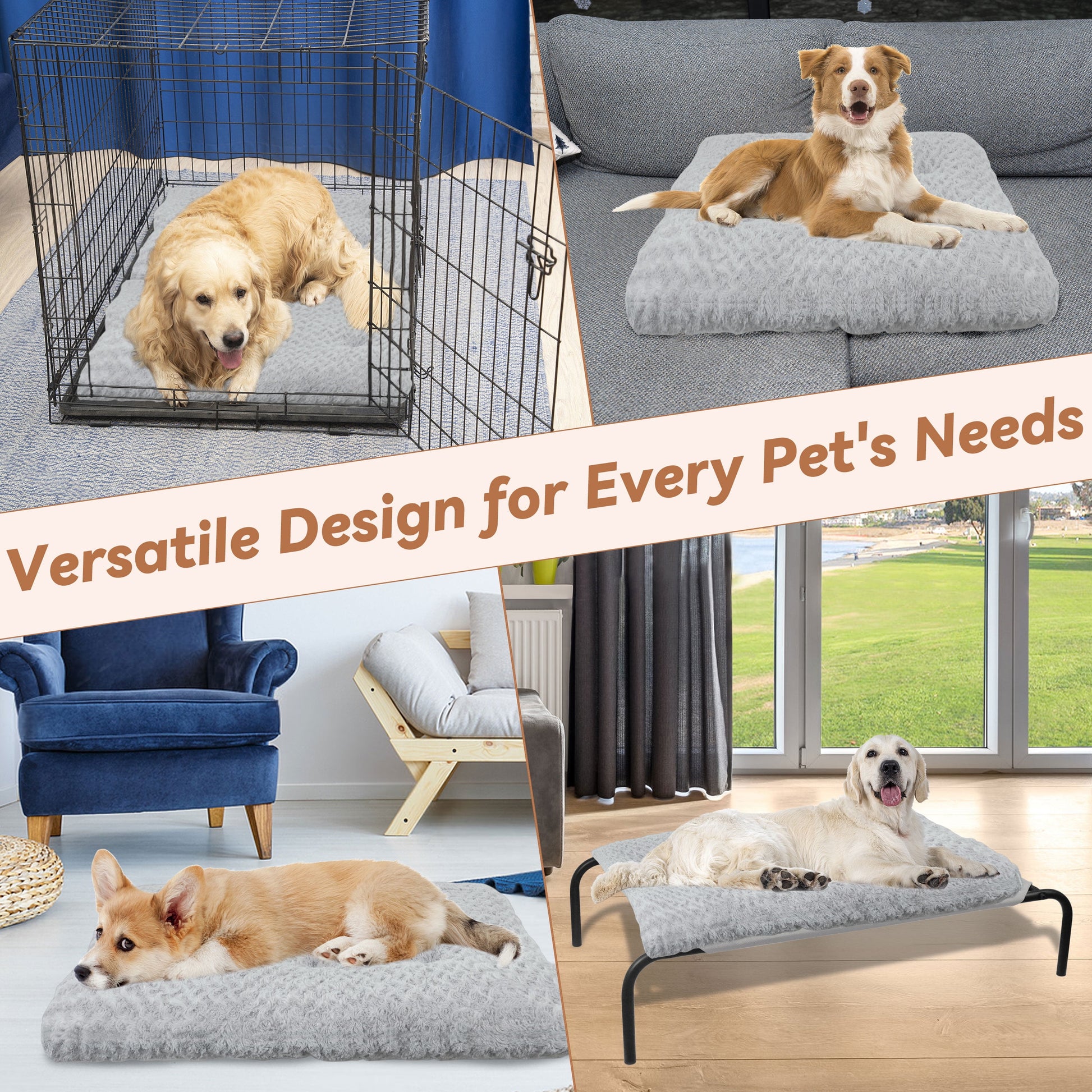 PHYEX Dog Beds for Small Dogs, Self-Warming Cat Bed, Washable Crate Pad with Non-Slip Base 24"x18"