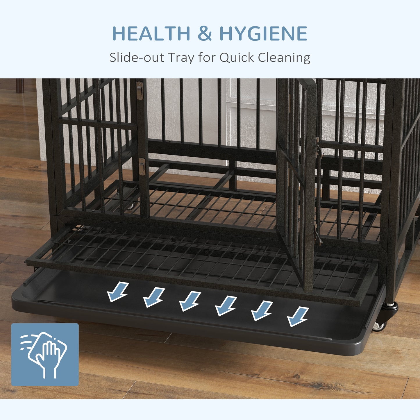 DUOSONG Pawhut 36" Heavy Duty Dog Crate Metal Cage Kennel With Lockable Wheels, Double Door And Removable Tray, Gray Grey Steel Pet Supplies Pet Beds & Furniture