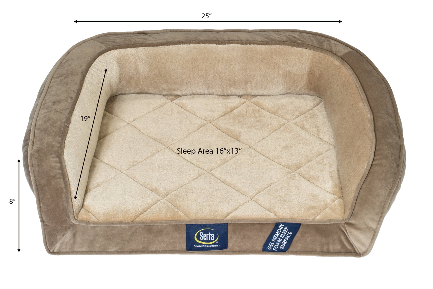 Serta Gel Memory Foam Quilted Ortho Couch Dog Bed, Small Brown