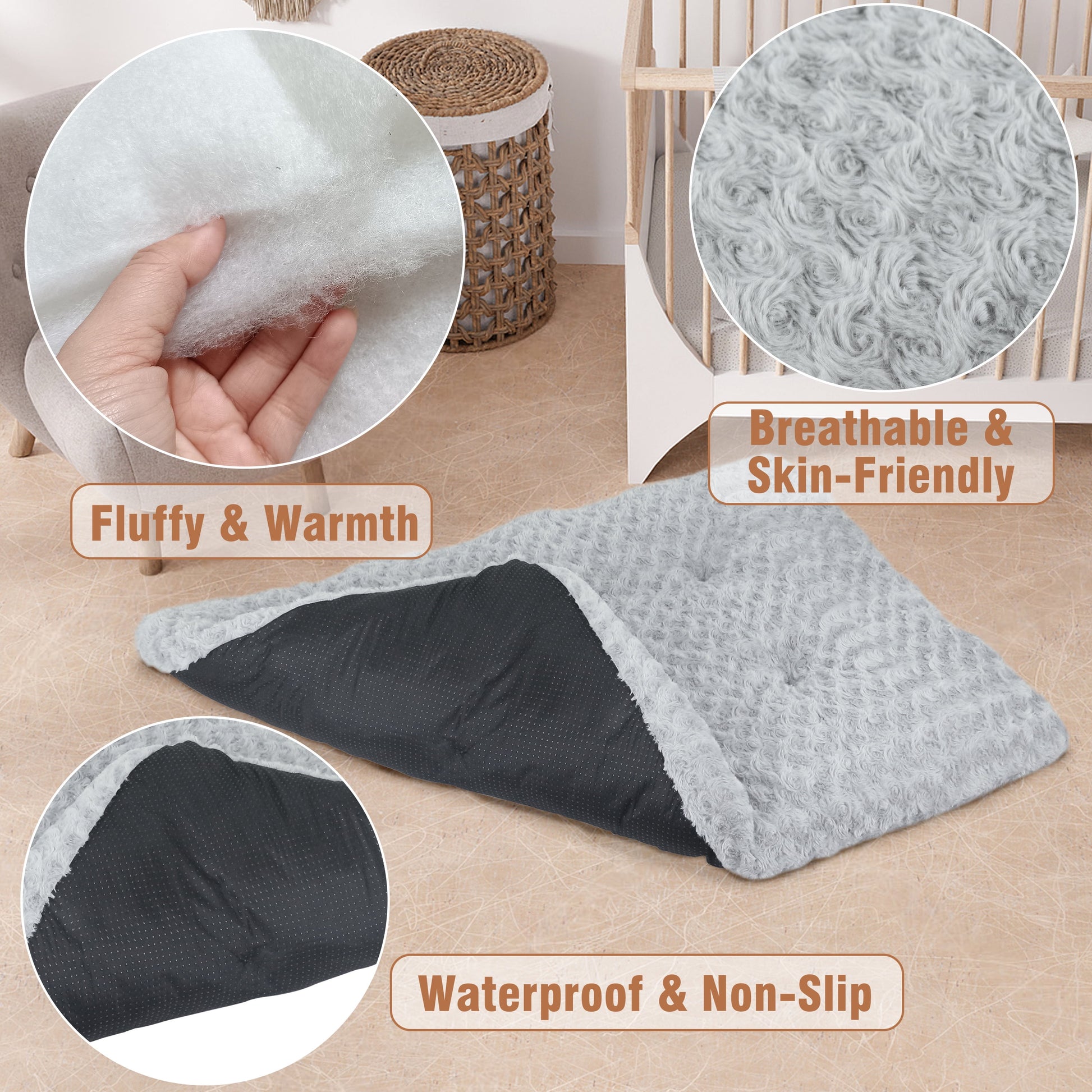 PHYEX Dog Beds for Small Dogs, Self-Warming Cat Bed, Washable Crate Pad with Non-Slip Base 24"x18"