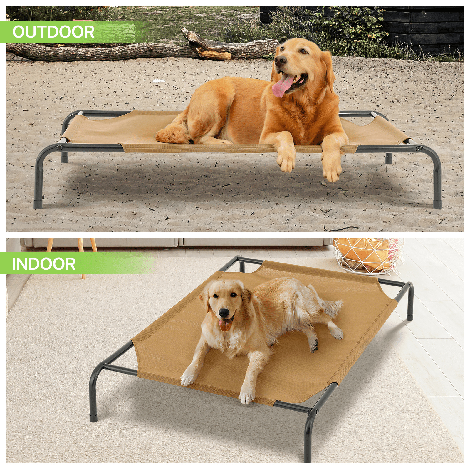 Magshion Elevated Dog Bed, Portable Indoor & Outdoor Pet Hammock Bed, Raised Dog Bed with Breathable Mesh, Light Brown, 49.5"